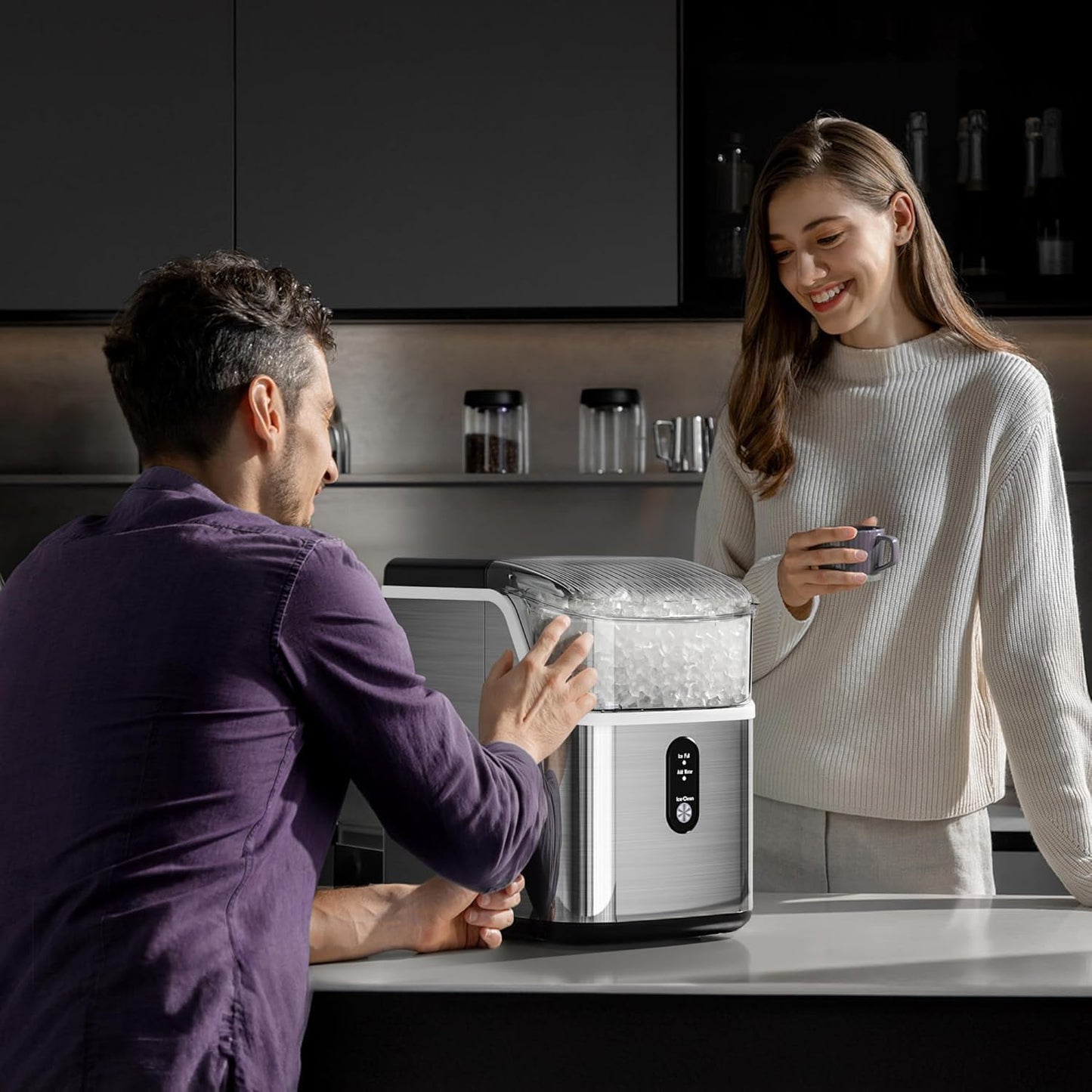 Nugget Countertop Ice Maker, Self-Cleaning Portable Ice Maker Machine, Crushed Ice Maker Countertop with Self-Cleaning Function/Ice Basket/Ice Scoop for Home & Kitchen & Office(Sliver)