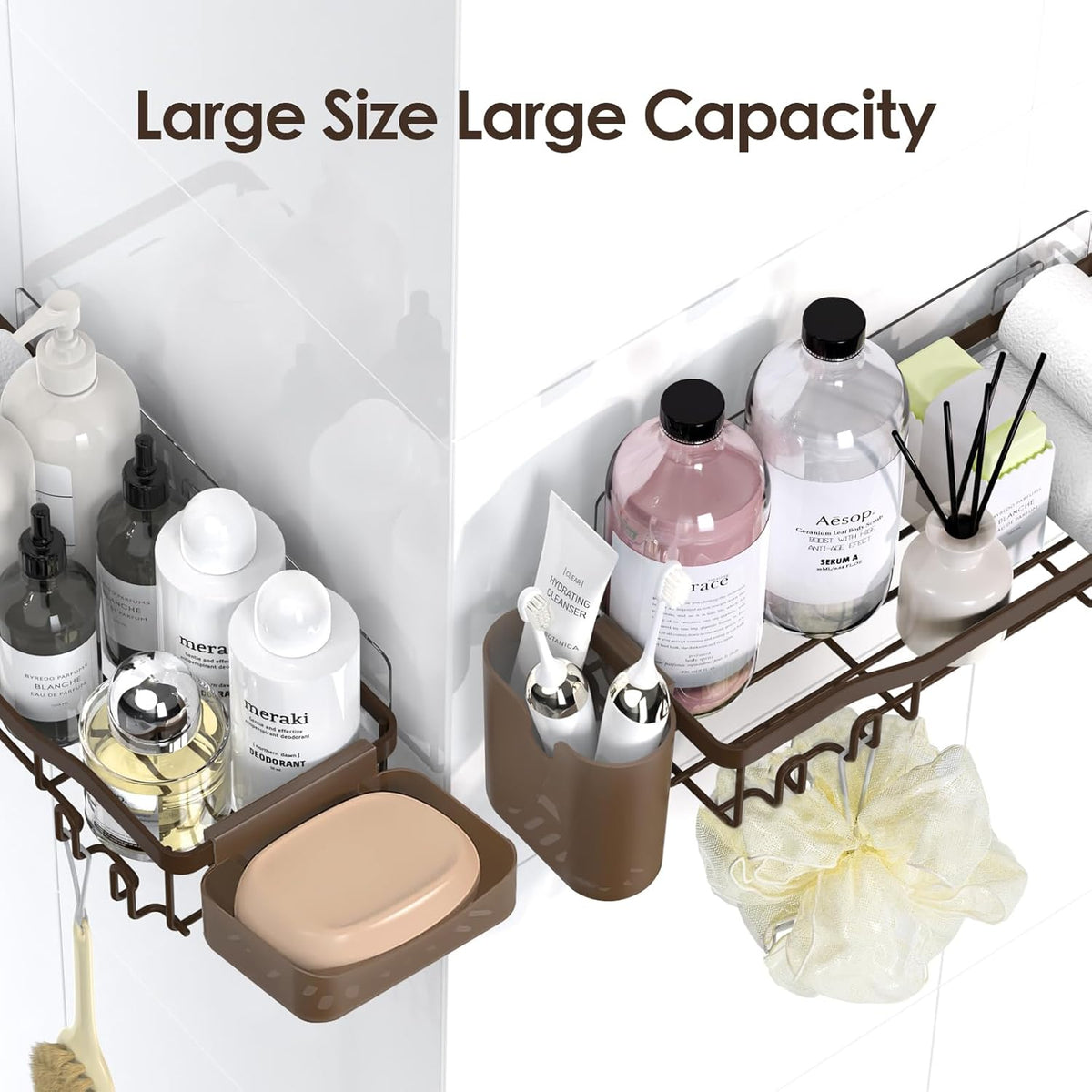 NESOMI Shower Caddy - Rustproof Stainless Steel Organizer with Soap Dish & Hooks | 8-Pack Large Capacity