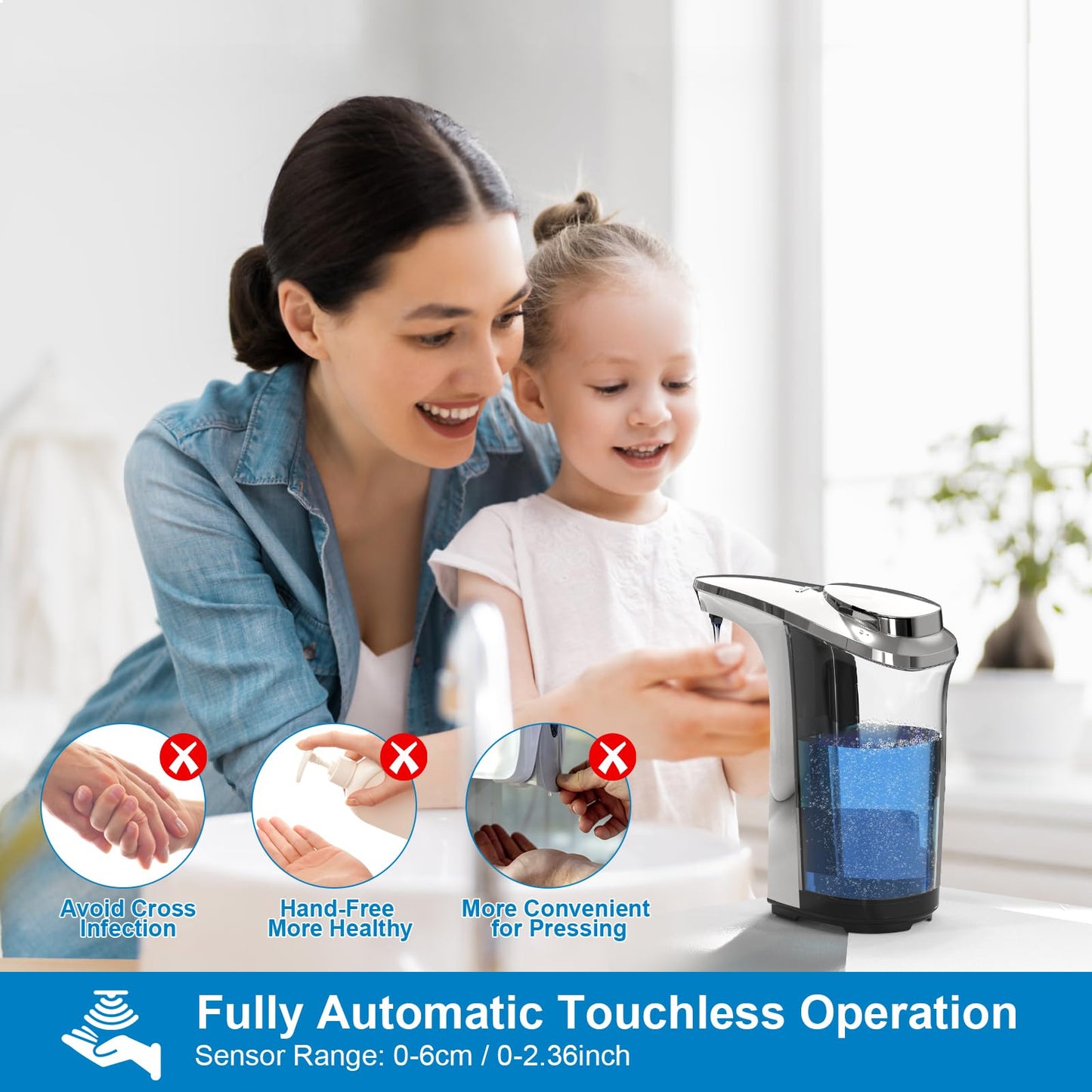 PZOTRUF Automatic Soap Dispenser, Touchless Dish Soap Dispenser 17oz/500ml with Infrared Sensor, 5 Adjustable Soap Levels, Liquid Dispenser for Bathroom Kitchen (Silver)