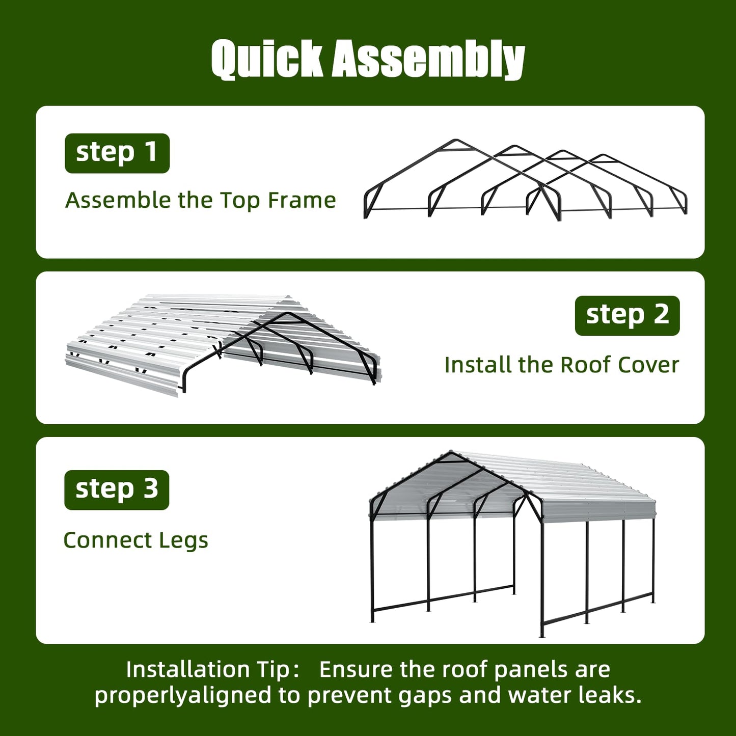 VOYSIGN Metal Carport Heavy Duty 10x15ft Outdoor Galvanized Steel Car Port, Vehicle Canopy Garage Shade, Multi-Use Shelter for Car, Boat, Tractors & Outdoor Storage