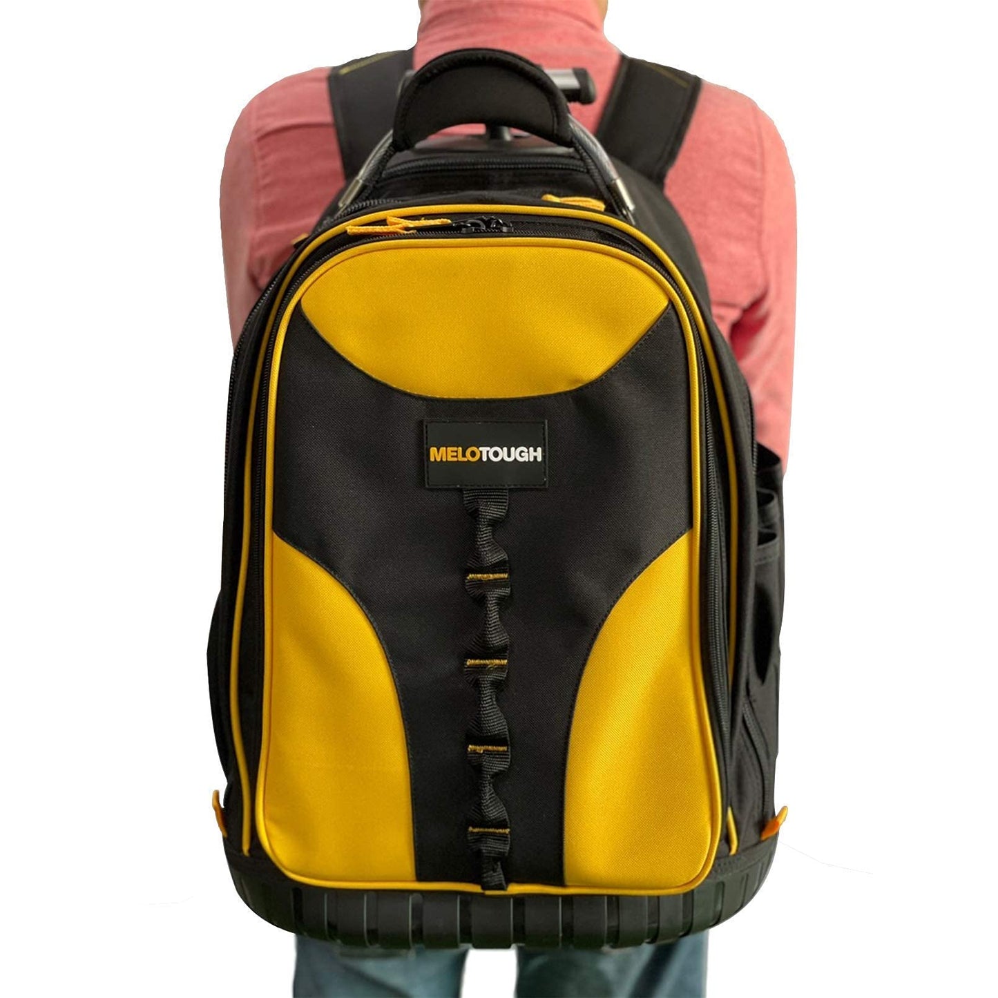 Wheeled Rolling Tool Bag Heavy Duty Tool Backpack for Men Tool Organizer Bag Including Laptop Sleeve(Yellow)