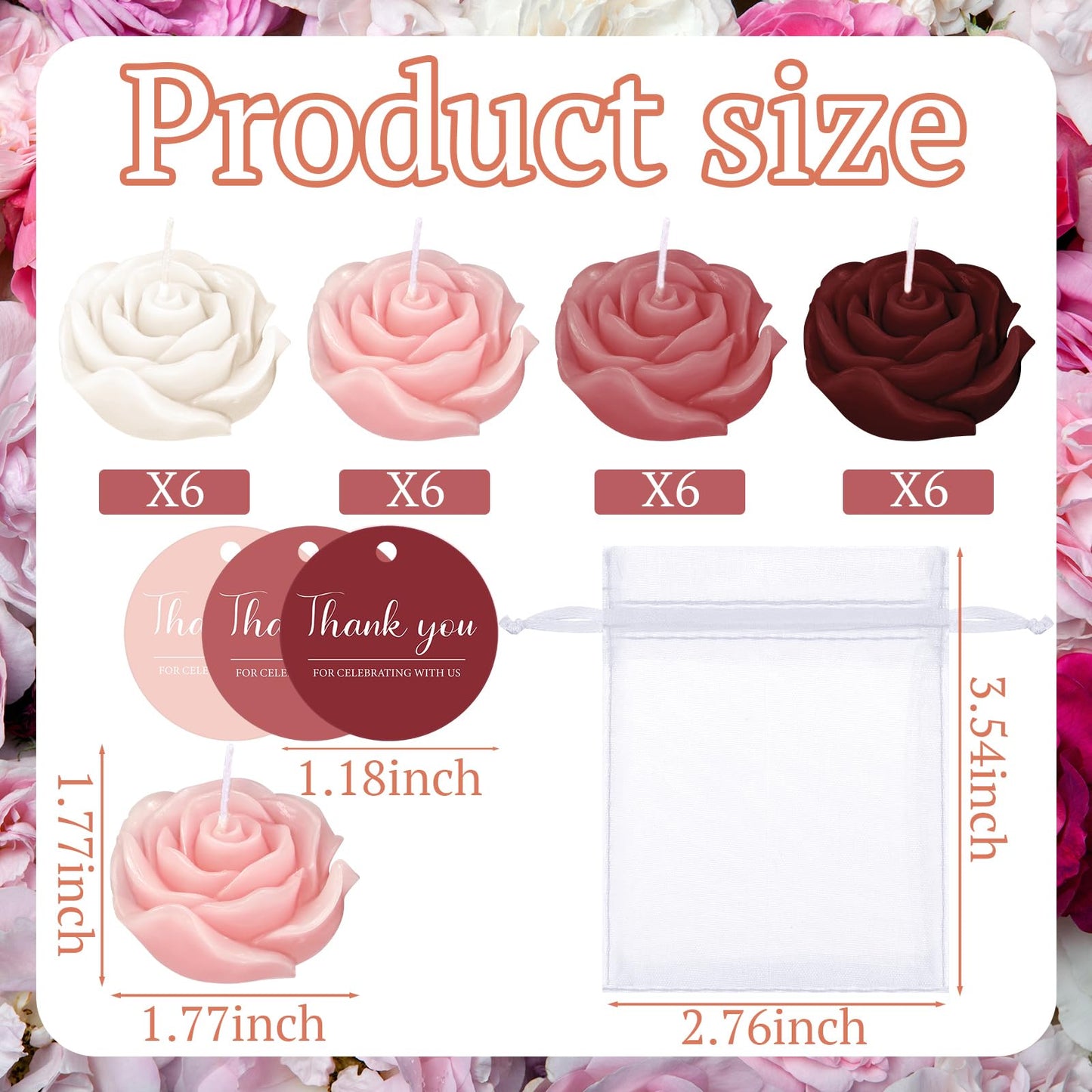 Treela 24 Setflower Candles Wedding Favor for Guests Mini Burgundy Rose Shaped Tealight Candles for Return Gift Wedding Birthday Bridal Shower Housewarming Party