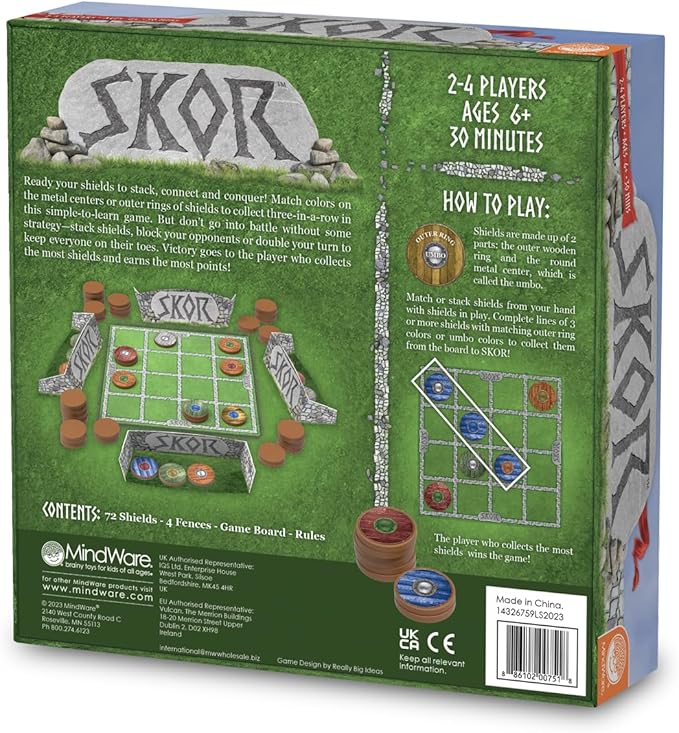 MindWare Skor: A Stacking Strategy Board Game for Kids Ages 6 & Up - Family-Friendly Color-Matching Shield-Collecting Games for Families & Classrooms - 2 to 4 Players 30-Min Playtime