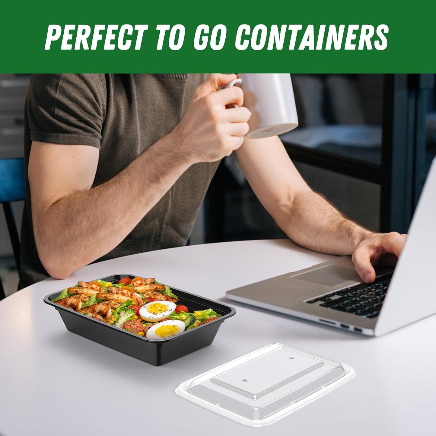Regine Switzerland 32 oz Meal Prep Containers - 50 Pack, Reusable, Leakproof, Microwave & Dishwasher Safe, Black