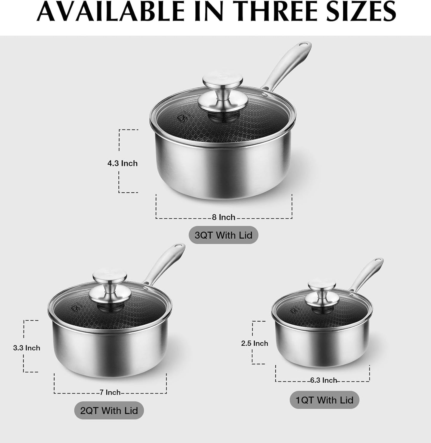 KOCH SYSTEME CS Hybrid Nonstick Stainless Steel Saucepan Set - 6-Piece Induction-Ready Cookware Set