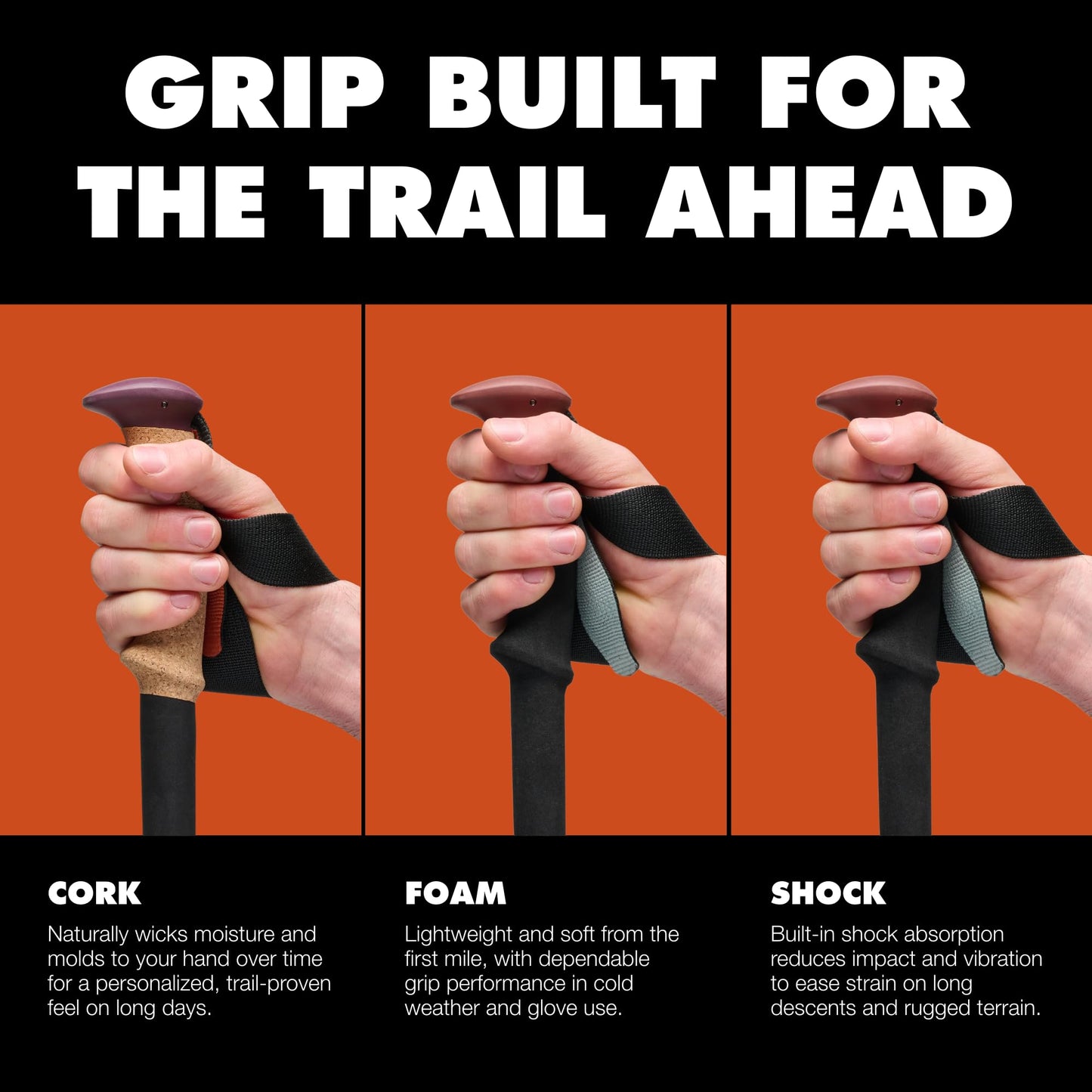 BLACK DIAMOND Trail Trekking Poles (Pair) | Lightweight Aluminum Hiking Poles | FlickLock Adjustable Shafts | All-Season Stability & Comfort | Iron Red