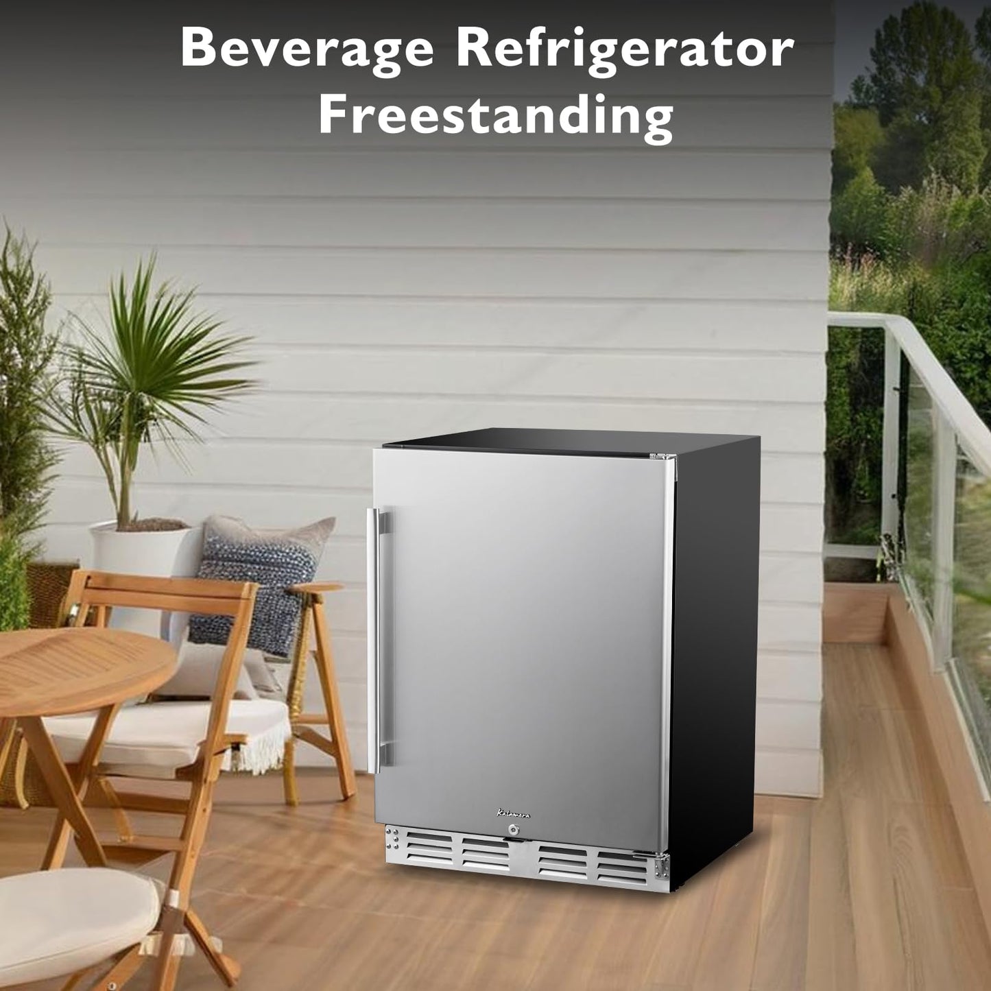 Kalamera 24 inch Stainless Steel Beverage Refrigerator, Under Counter Beverage Cooler for 154 Cans with 32-41℉ Temperature Range - Soda and Beer Refrigerator with Soild Stainless Door
