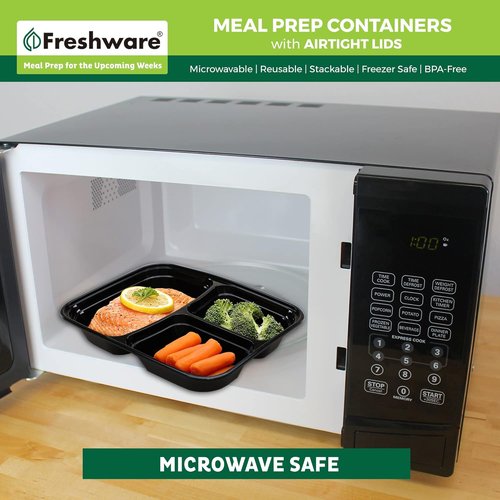 Freshware Meal Prep Containers - 21 Pack | 3 Compartment Bento Box, BPA Free, Microwave & Dishwasher Safe (24 oz)