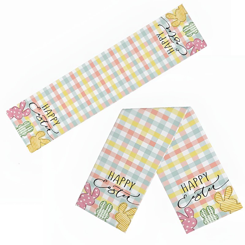 Niviy Buffalo Plaid Rabbit Bunny Happy Easter Table Runner, Easter Decorations, 13x72 Inch Check Stripes Kitchen Table Decor, Spring Kitchen Dining Table Decoration for Home Party Decor