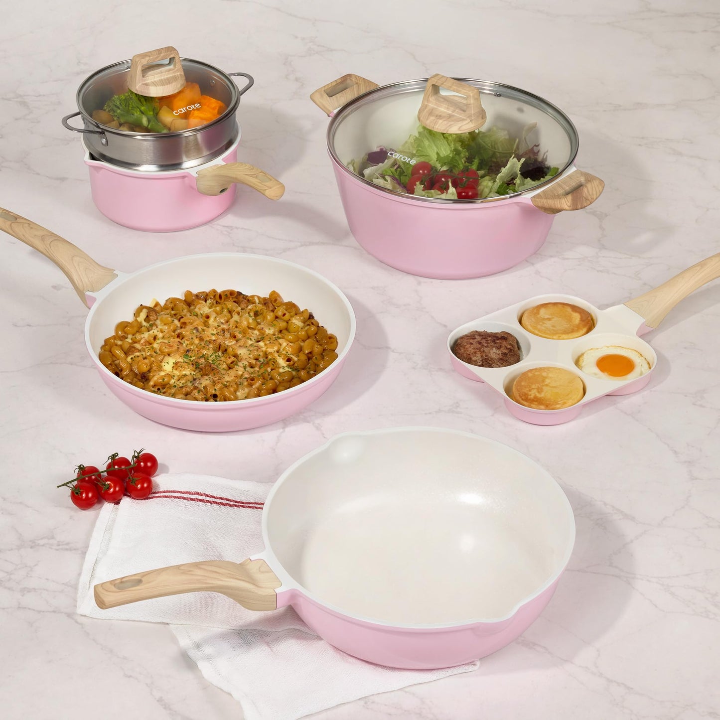 CAROTE 21 PCS Ceramic Cookware Set, Pots and Pans Set Non Stick, Pot and Pan Set with Frying pan, Induction Ready Cooking Set for Kitchen, PFOS/PFOA/PFAS Free, Pink