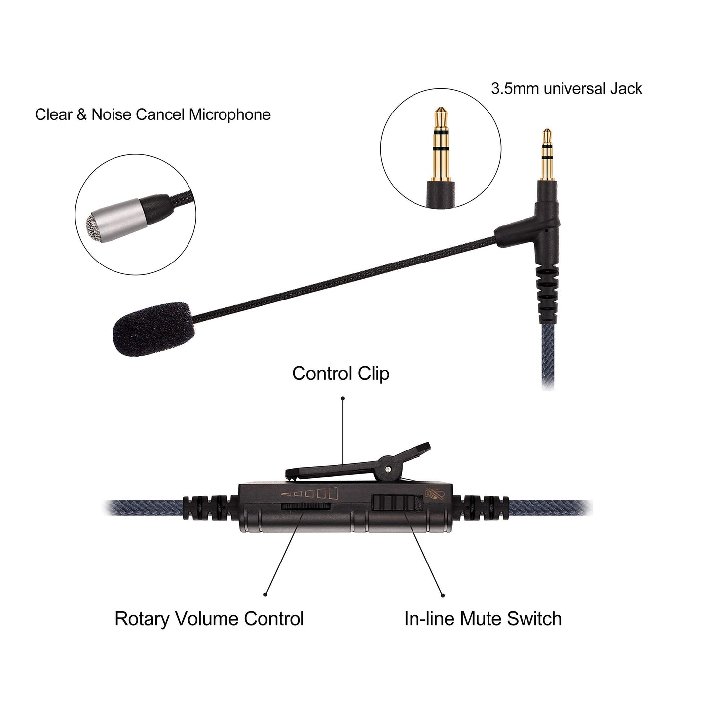 Cable Boom Microphone - Volume Control for PlayStation PS4 or Xbox One Controller, PC, Tablet ,Laptop, Smartphone - Boompro Gaming Mic compatible with V-Moda or Most Other 3.5mm Jack Headphone 150CM