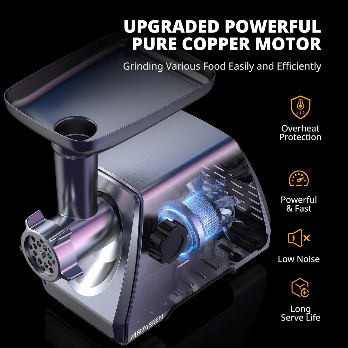 AIRMSEN Electric Meat Grinder & Tomato Sauce Press - Heavy Duty Food Mill for Grinding Meat & Making Sauces