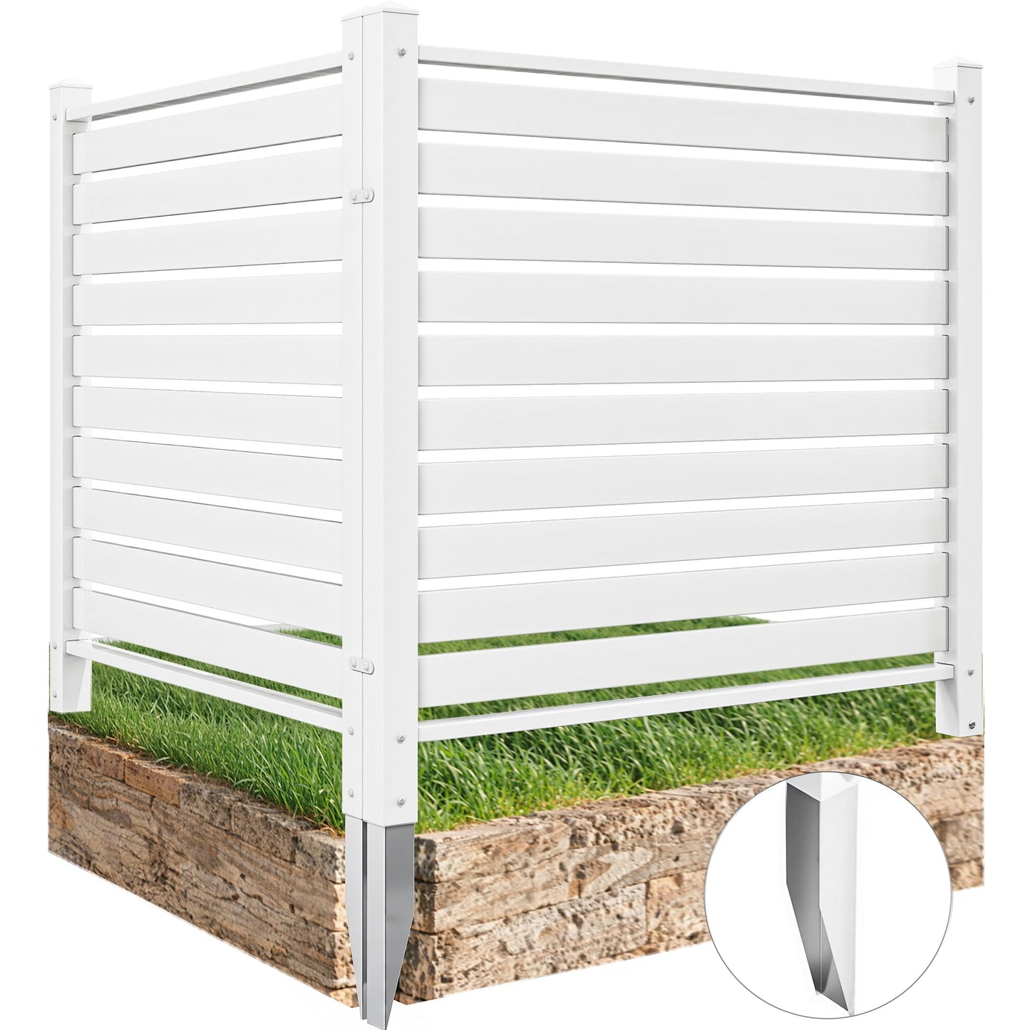 YITAHOME 44" W X 44" H Air Conditioner Fence Privacy Screen, Outdoor Trash Can Enclosure with Metal Stakes, Vinyl Pool Equipment Enclosure (4 Panels, White)