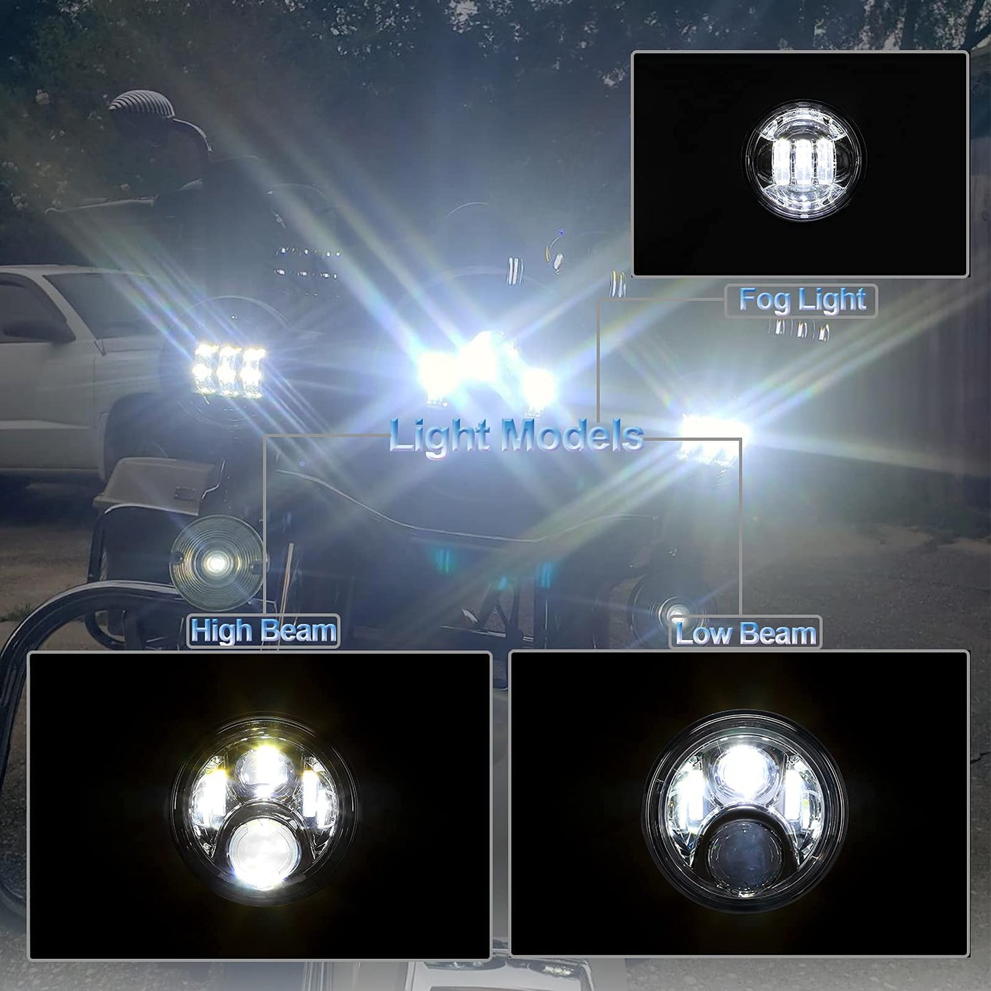 AlyoNed 7 inch Motorcycle LED Headlight 4.5" Fog Passing Lights DOT Kit Compatible with Harley Davidson Fat Boy Street Glide Heritage Softail Road King Switchback Electra Glide Ultra Classic Chrome