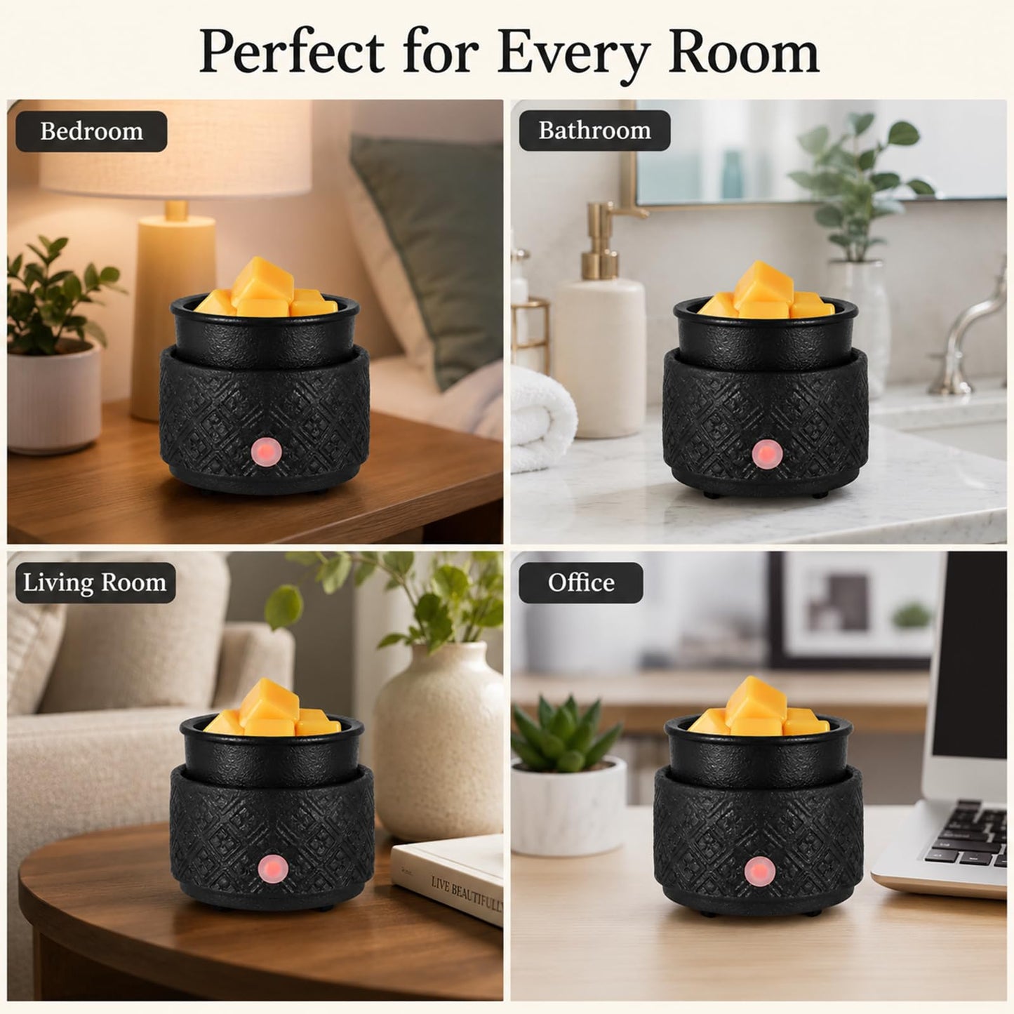 MOCOSA Wax Melt Warmer for Scented Wax,3-in-1Ceramic Wax Warmer Fragrances Candle Oils, Home Fragrance Burner,Electric Candle Warmer for Mom Women(Black)