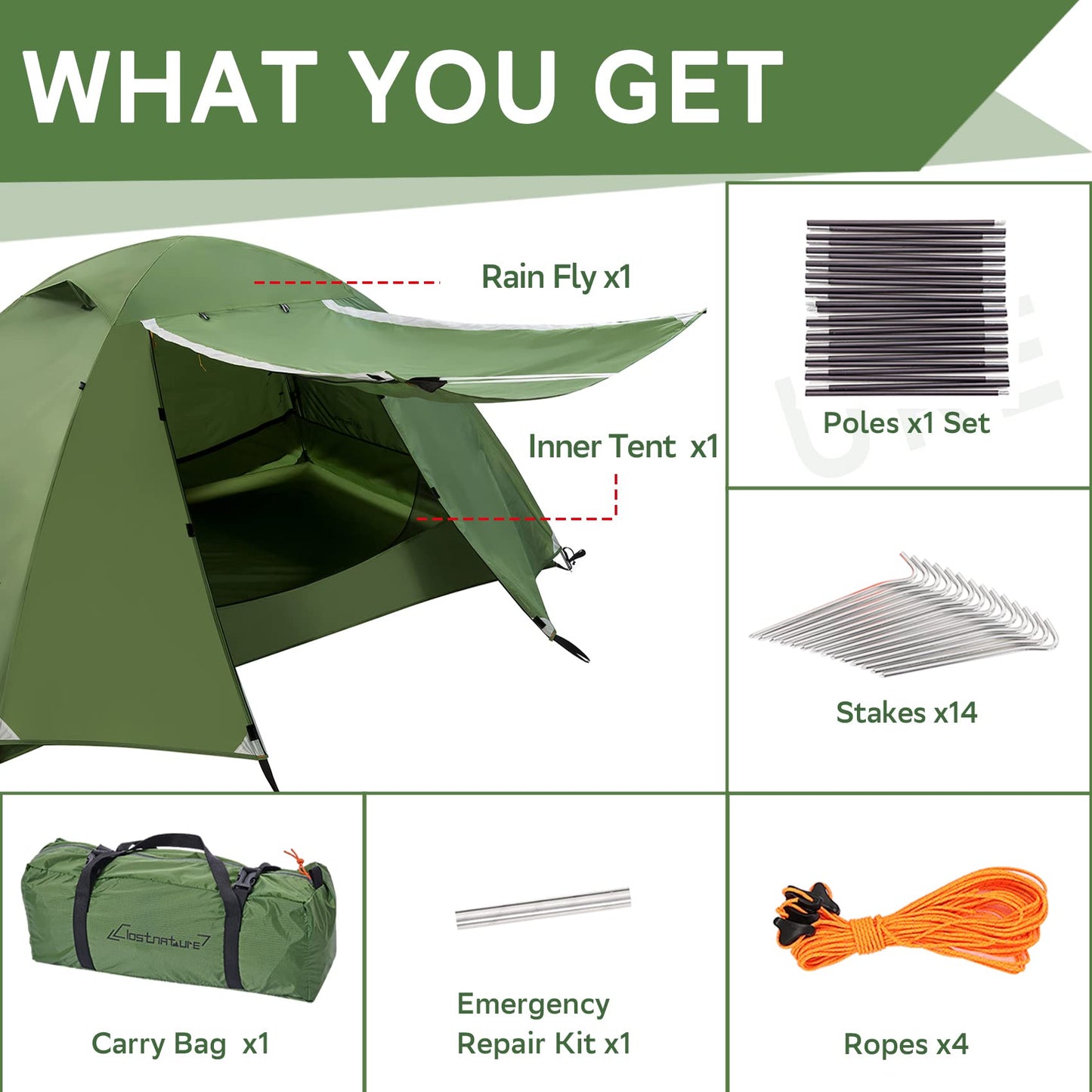 Clostnature Lightweight Backpacking Tent - 4 Person Ultralight Waterproof Camping Tent, 3 Season Large Size Easy Setup Tent for Family, Outdoor, Hiking and Mountaineering