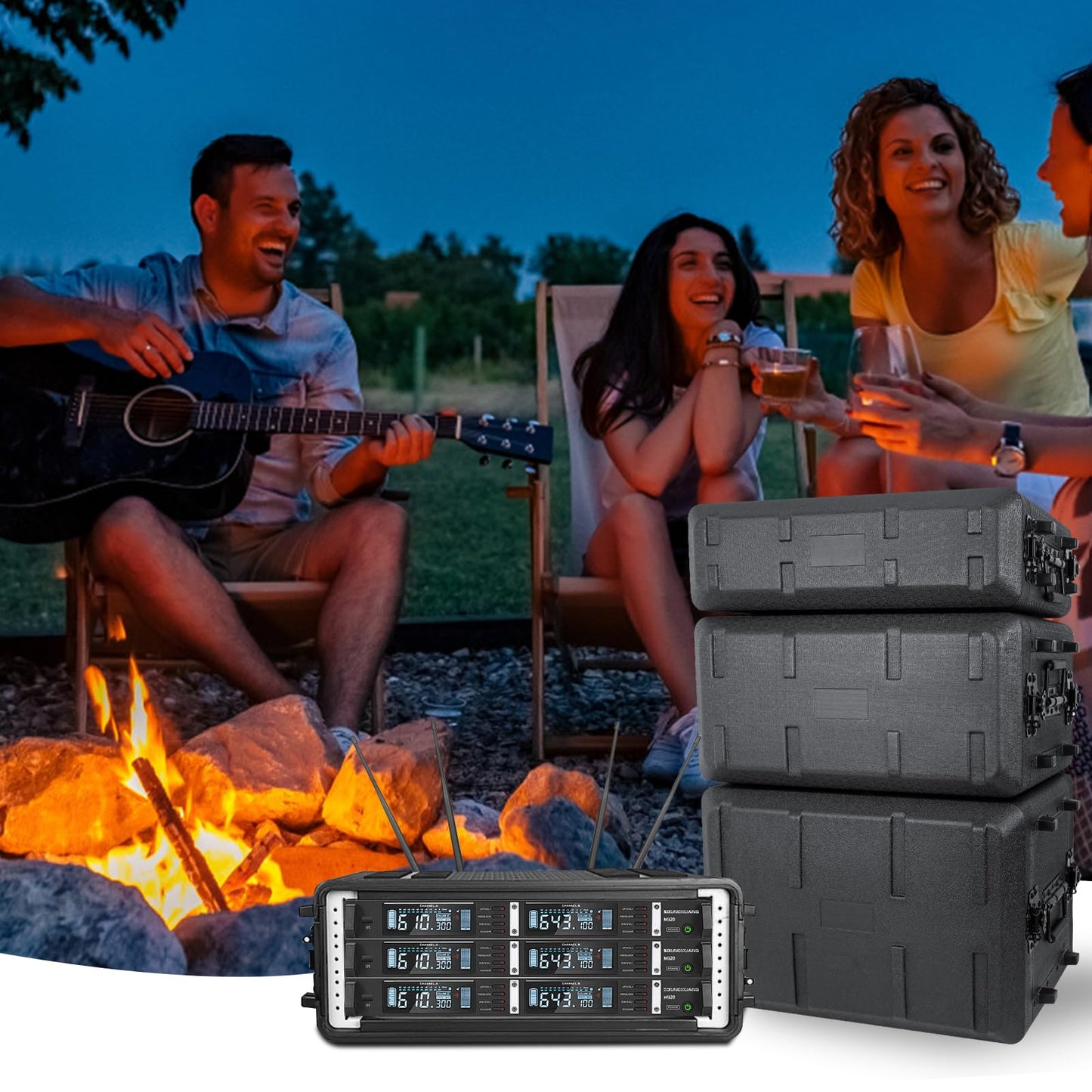 6U Rack Molded Pro-Audio PA DJ Flight Case - 17" Depth, Waterproof, Hard Protective Case with Customized Foam, Wireless Mic Storage