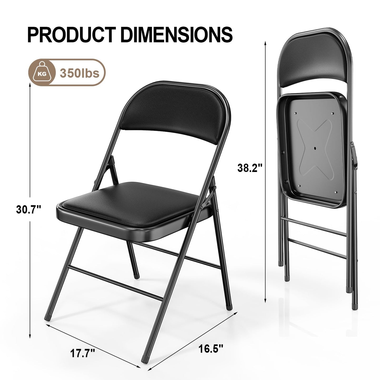 VINGLI 10 Pack Folding Chairs with Padded Seats, Metal Frame with Pu Leather Seat & Back, Capacity 350 lbs, Black