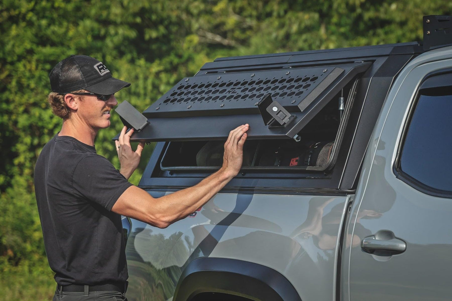 Rough Country Modular Bed Cap Passenger Side Shelf Bin - Add-On Storage Organizer with LED Lighting for Toyota Tacoma (2016–2023) RC Bedcap