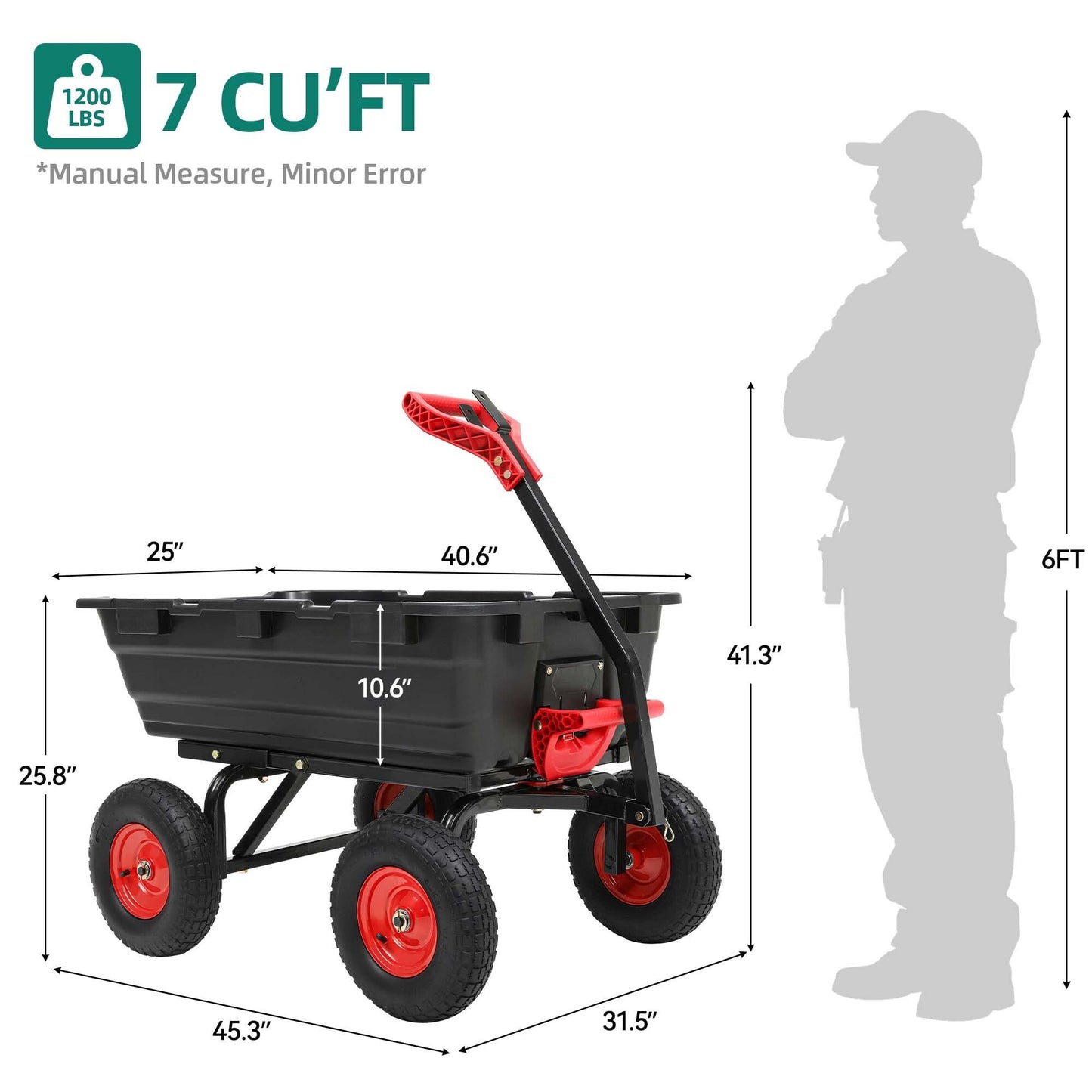 1200lbs Garden Dump Cart,Ultym Heavy Duty 7 Cu.Ft Trailer Dump Cart with Hitch,Garden Dump Wagon with 13" All Terrain Wheels & 2-in-1 Handle,Tow Behind for Lawn Mower Tractor ATV