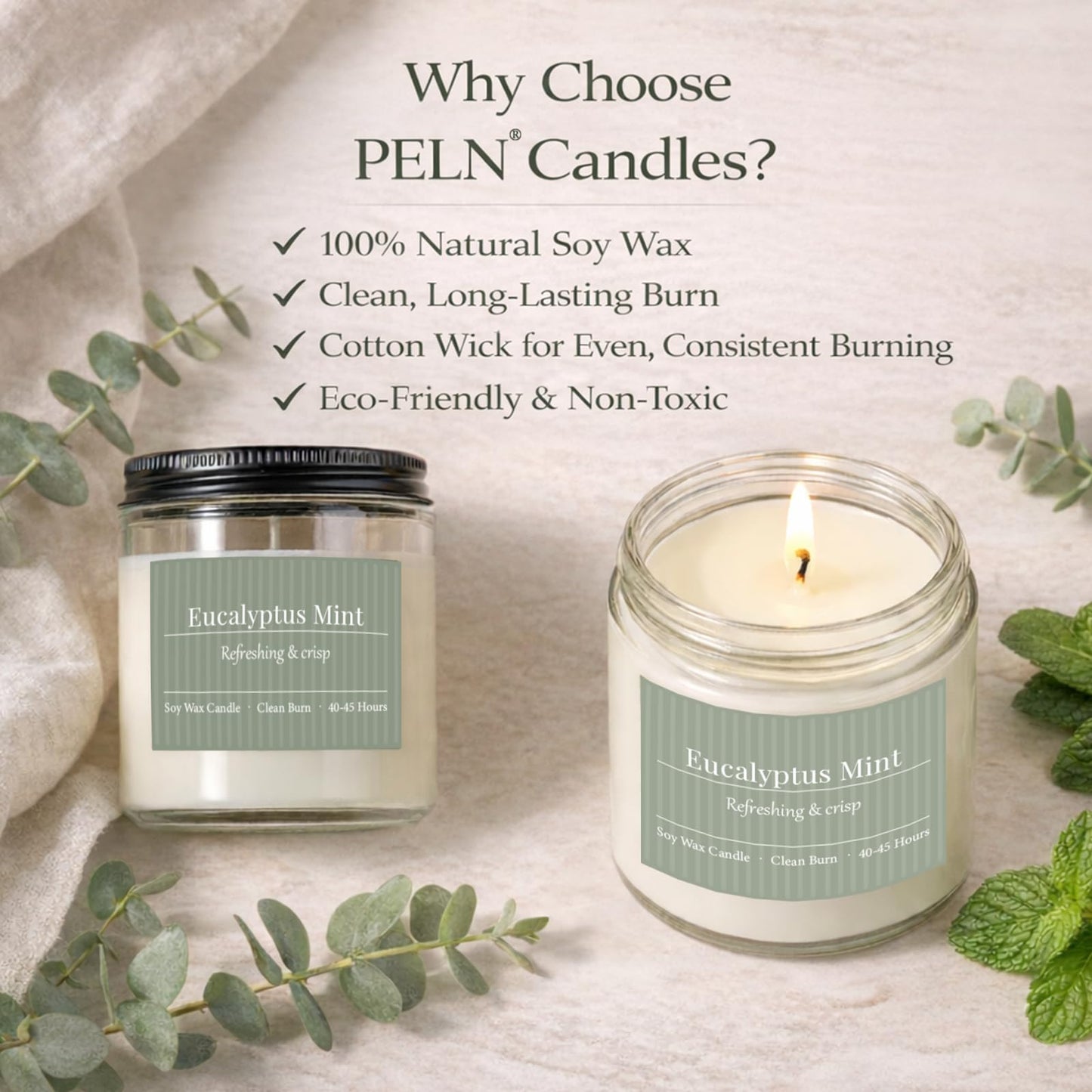 PELN Scented Candles for Women, Spring Summer 6 Pack Soy Wax Aromatherapy Candles, Lemon Verbena, Coconut Lime, Sea Salt Breeze, Citrus Basil, Eucalyptus Mint & Cherry Blossom