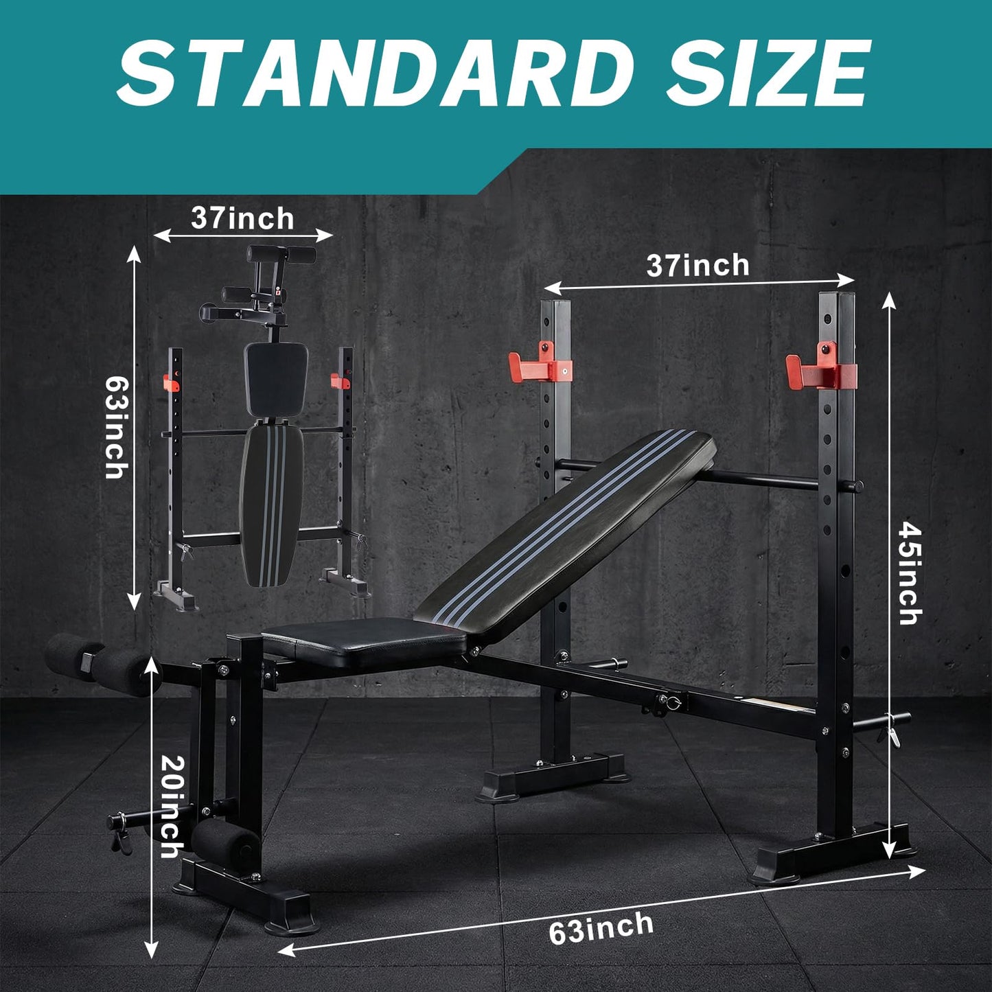 OLIXIS Adjustable Weight Bench Set with Rack, 650 LBS Capacity Heavy Duty Foldable Bench Press Set with Leg Extension Curl, Easy Assembly Strength Training Workout Set for Garage, Home, Gym