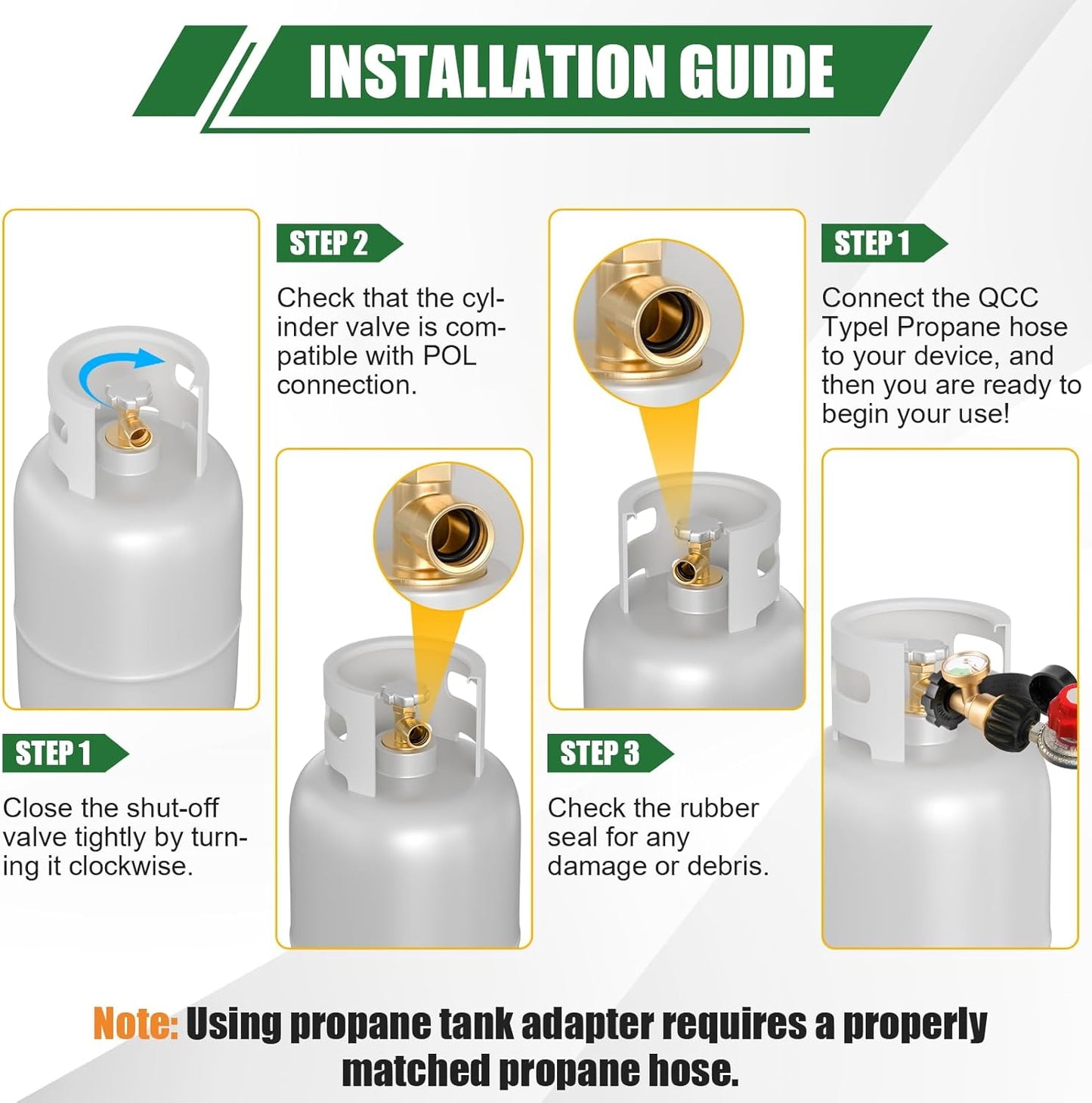 Skiennix Propane Tank Adapter - 100 lb Gauge for POL to QCC1 Connection | Durable & Reliable