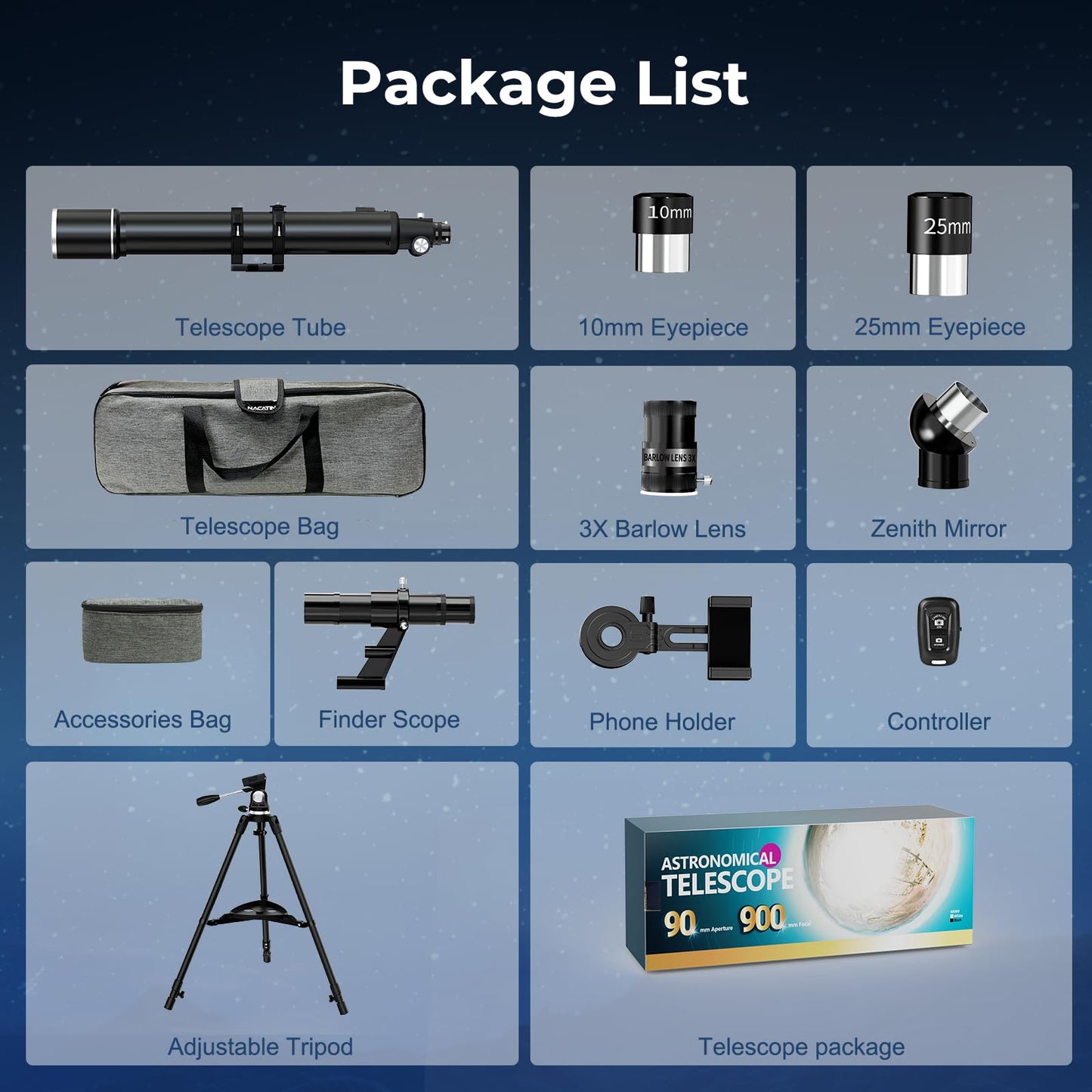 FAMIROSA Telescope for Adults High Powered, 90mm Aperture (36X-270X) 900mm Focal Length Refractor Astronomy Telescopes for Planets and Stars, Professional Telescopio with Bag, Phone Adapter, Tripod