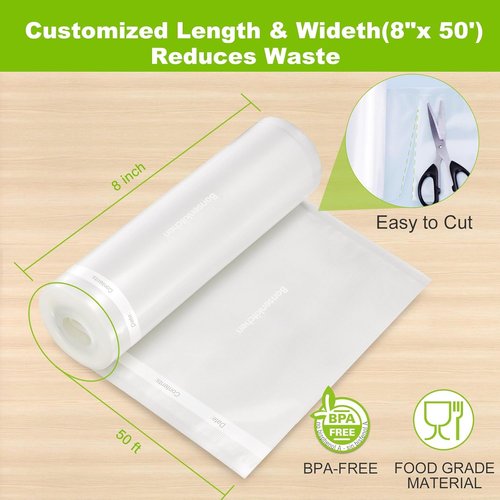 Bonsenkitchen Vacuum Sealer Bags - Heavy Duty 8" x 50' Rolls | BPA-Free Food Storage & Sous Vide Cooking