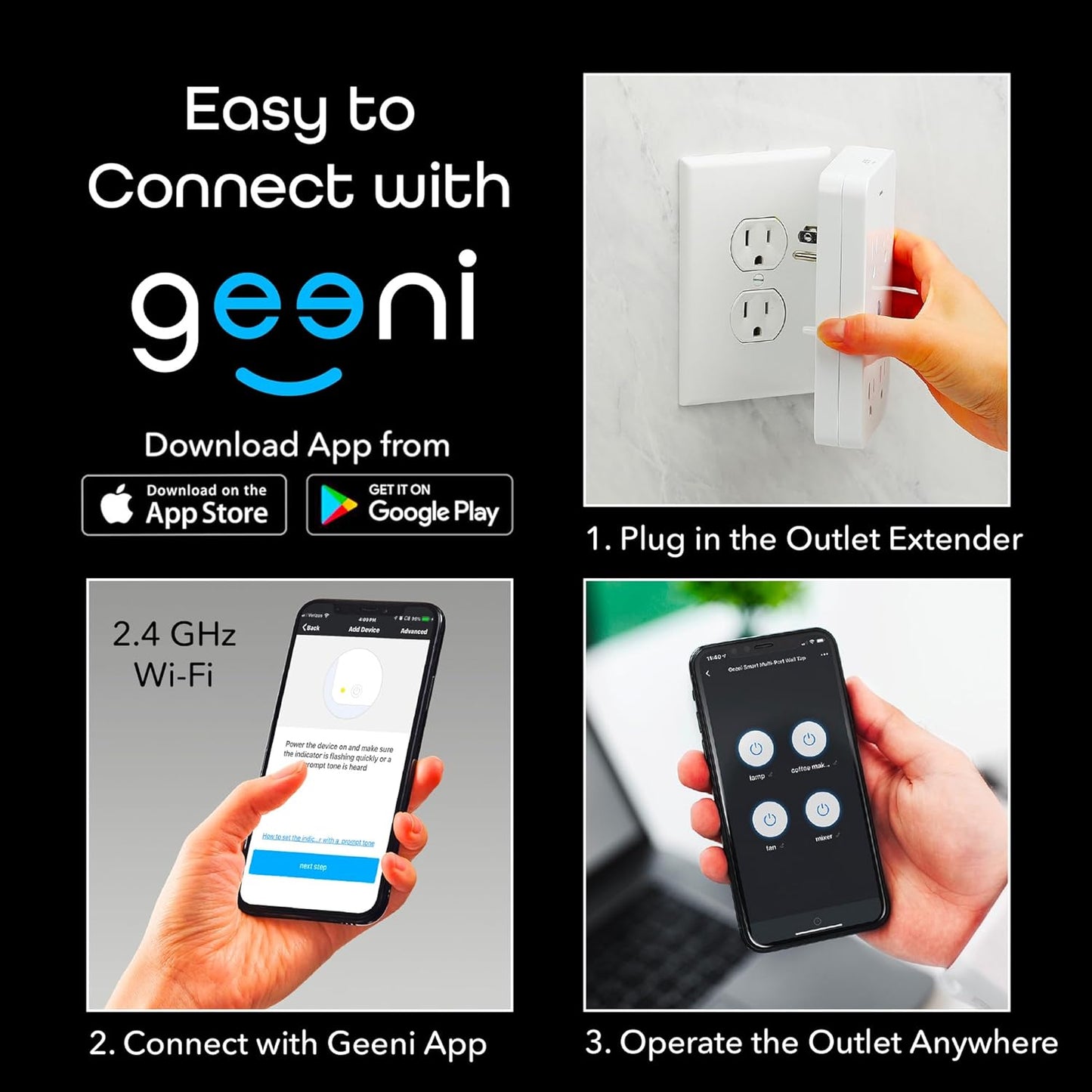 Geeni Smart Wi-Fi 4 Outlet Plug with Surge Protection - Compatible with Alexa & Google Home, White: 1-Pack