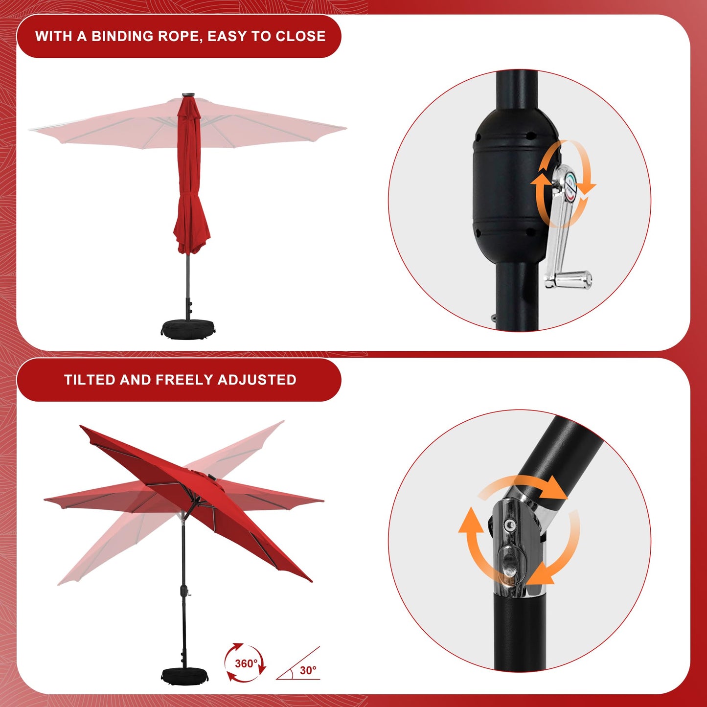 Sundale Outdoor Olefin 5-Year-Non-Fading 10FT Patio Umbrella with Sand Bag Base, Outdoor Umbrella with Tilt and Crank, Red