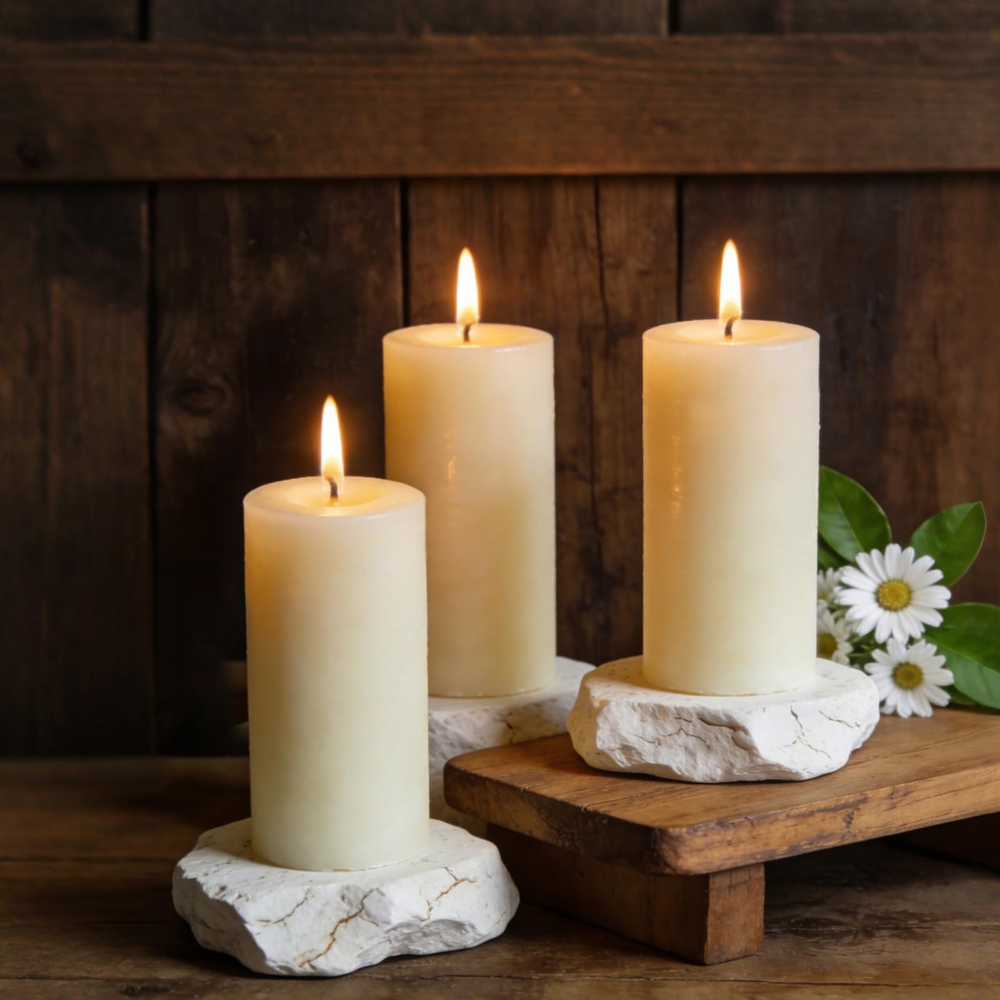 3 Pack 2 inch Wide Beeswax Pillar Candle 4 inch Tall, Smokeless and Long Lasting Natural Pure Bees Wax Candle, Unscented, Off White