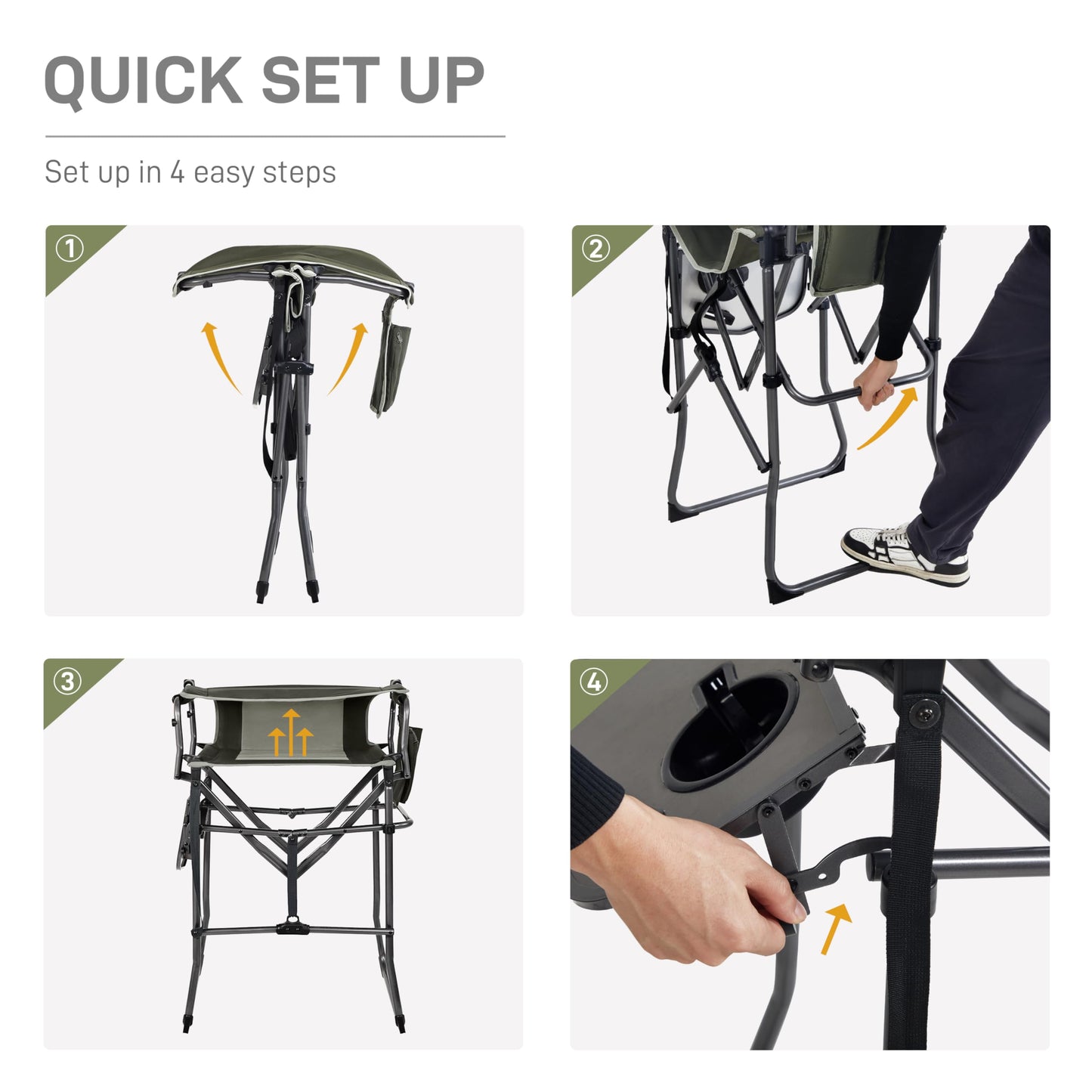 EVER ADVANCED Portable 30.7" Seat Height Tall Folding Camping Chair Directors Chair High Foldable Bar Stool with Side Table for Makeup Artist, Sports Event, Craft Show, Supports 350LBS