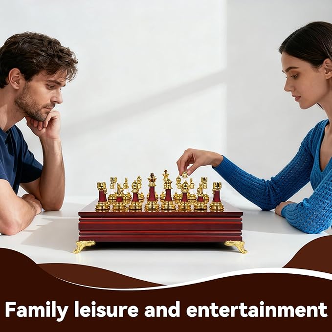 15-Inch Large Chess Set for Adults and Kids – Weighted Zinc Alloy & Acrylic Chess Pieces with Wooden Chess Board Premium Classic Board Game for Home Office Family Game Night & Gifts