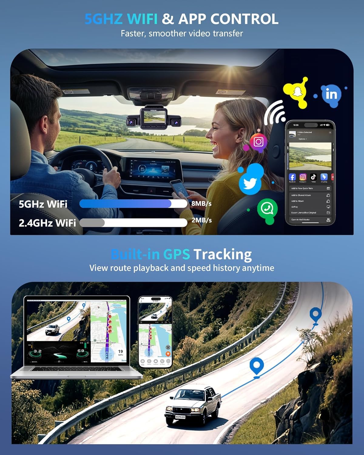HUPEJOS AI Dash Cam Front Rear Inside with Driver Monitor System, 360° Car Camera 4K, 4 Channel Camera for Cars, WiFi GPS, Dashcam 64GB SD Card, Night Vision, 24H Parking Mode, Upgrade DMS V8Plus