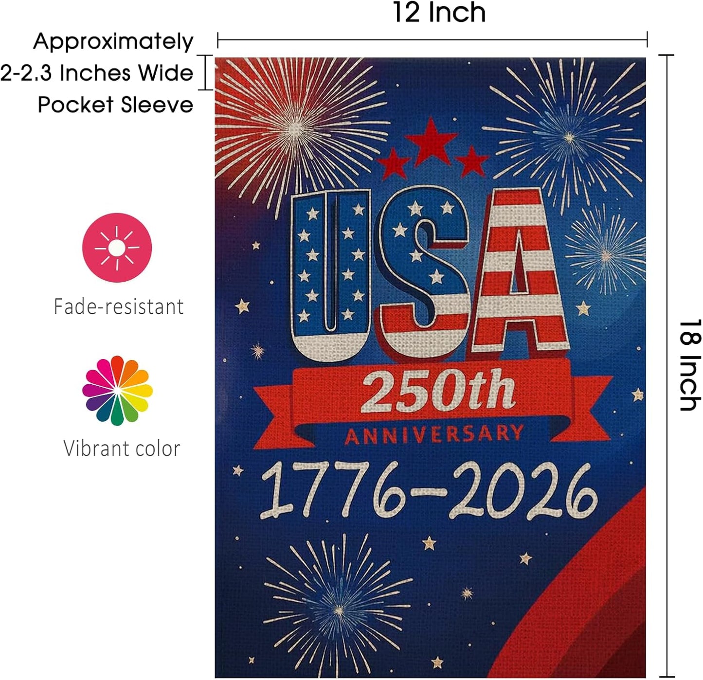 250th Anniversary USA Garden Flag - Double-Sided Waterproof Design | 12x18 Inch Patriotic Decor