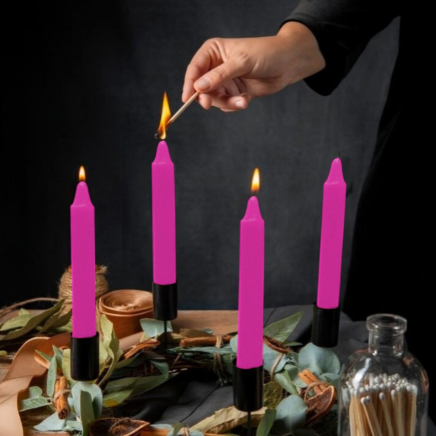 Vrinda® Set of 20-4" Mini Chime Ritual Spell Unscented Taper Candles – Ideal for Chime/Altar/Spell Work (Pink)