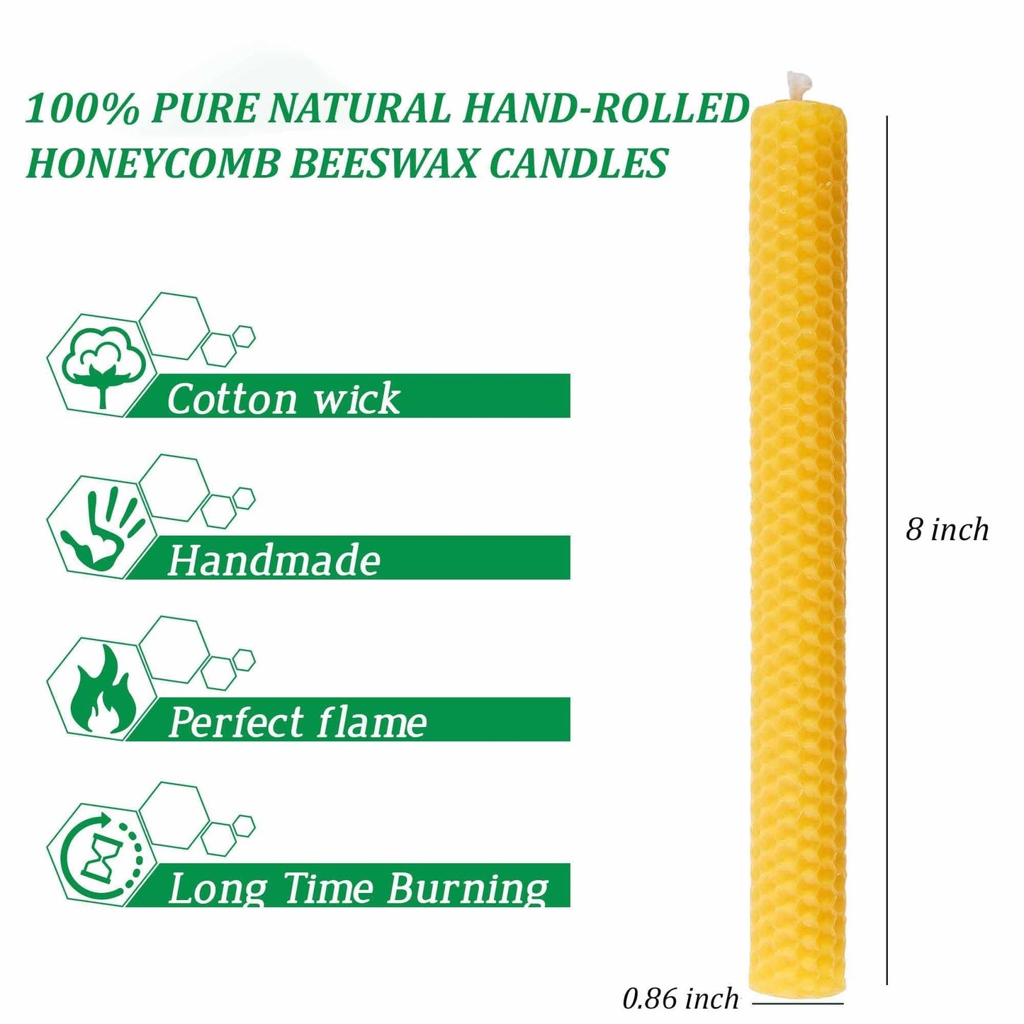 Natural 8 Inch Handmade Honeycomb Candlesticks Bee waxs Taper Candles 6 Pack Hours Burning Time-Bees Wax with Smokeless,Dripless and Unscented for Home Decor Party Dinner