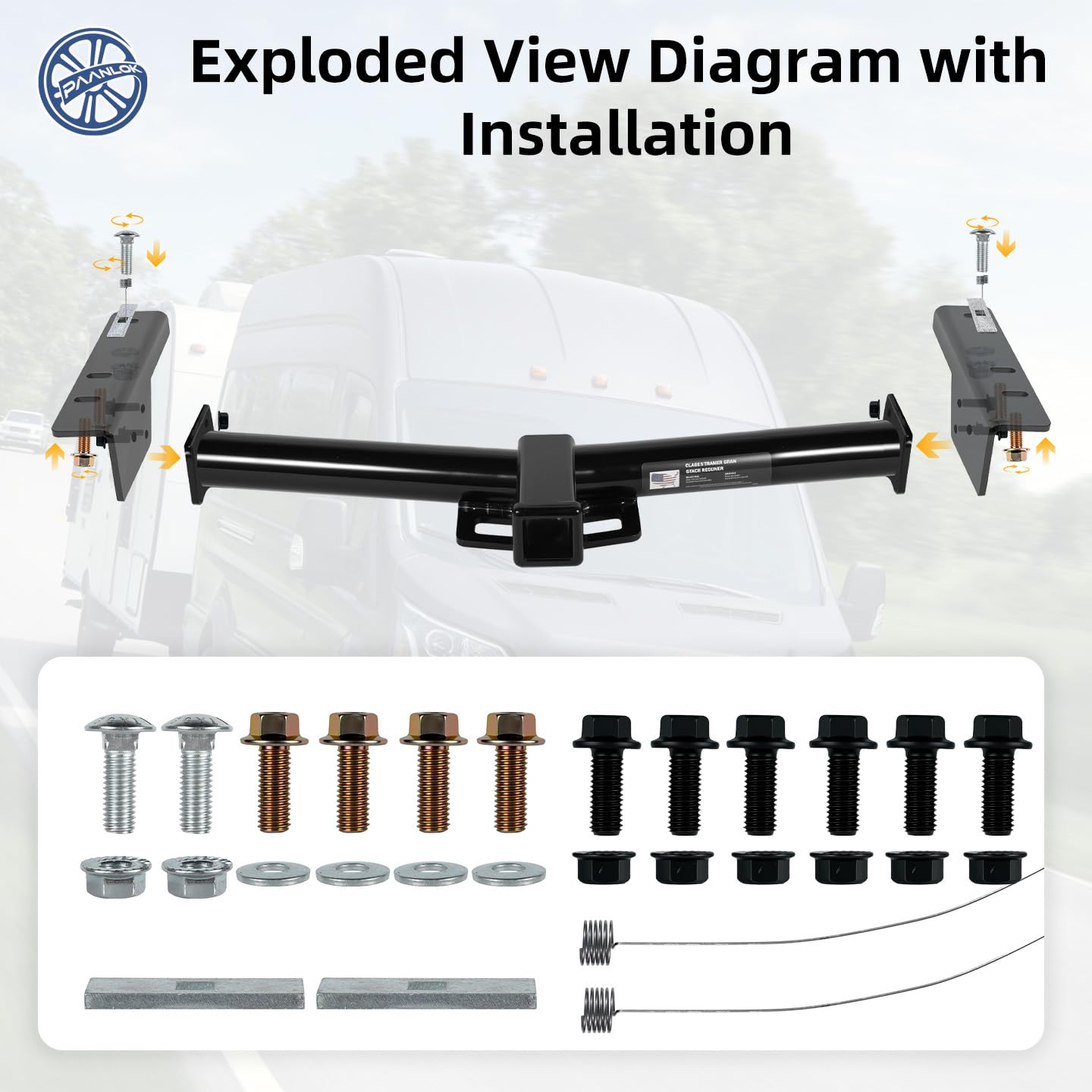Paanlok Class 3 Trailer Hitch for 2015-2025 Ford Transit 150/250 & 2015-2024 Transit 350, 2022-2024 E-Transit | 8,000LBS Weight Distribution, Bolt-On 2 Inch Receiver, Heavy Duty Carbon Steel