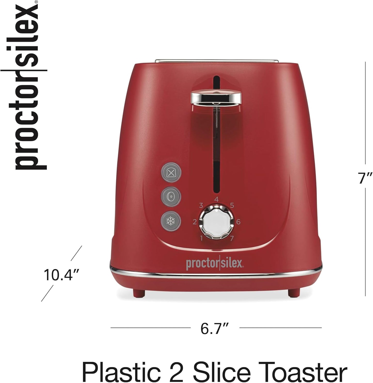 Proctor Silex 2-Slice Toaster - Bagel & Defrost Functions, 7 Shade Browning Control, Red