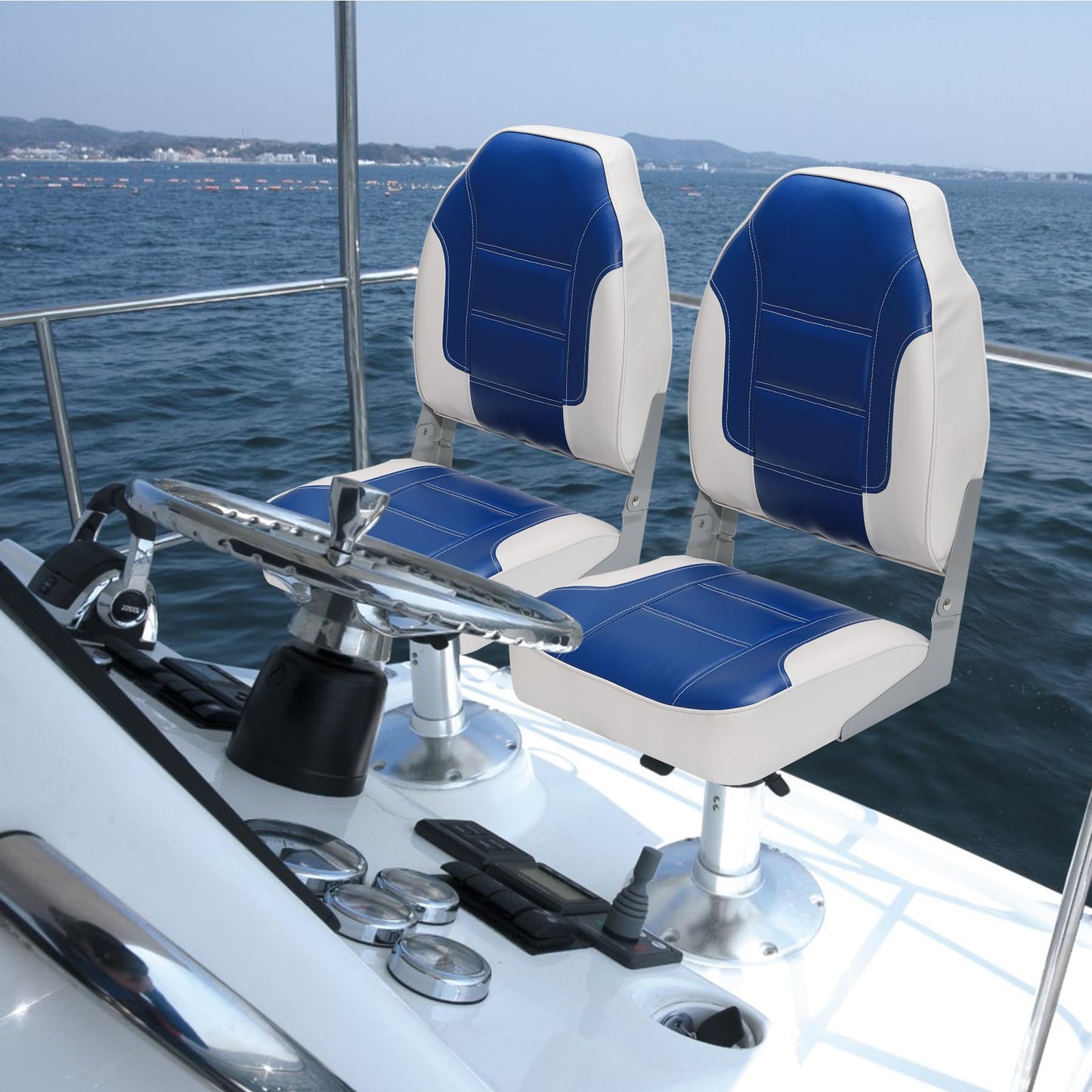 GarveeLife 2 Pack Boat Seats, High Back Folding Boat Seats - Fishing Boat Chairs With Thick Sponge Padding, Stainless Steel Screws & Fold-Down Design for Speedboat, Canoe, Sightseeing Boats