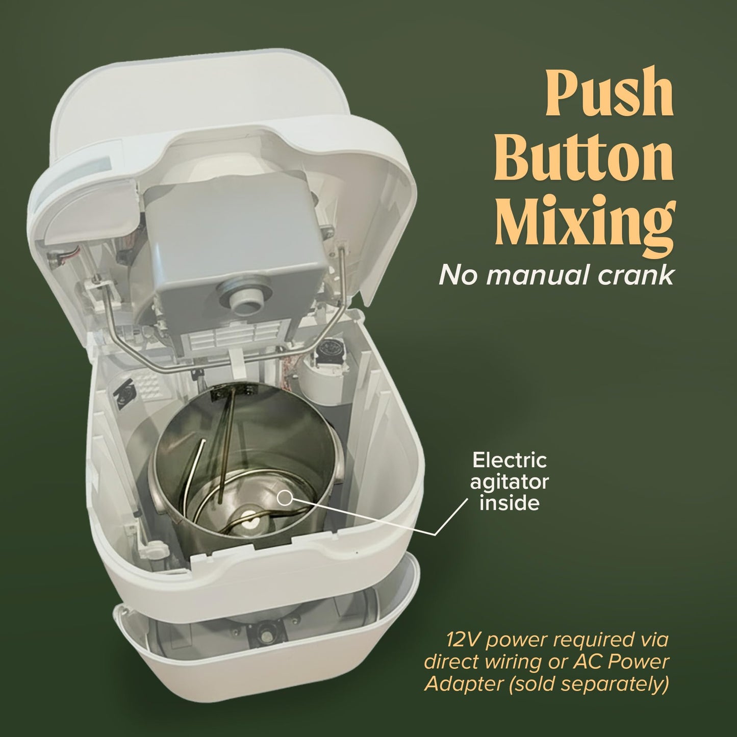 OGO Origin Composting Toilet – 12V Electric Agitator, Urine Diverting RV Toilet for Van Life, Tiny Home & Boat – 15" Compact, Odorless Off-Grid Toilet, No Black Tank