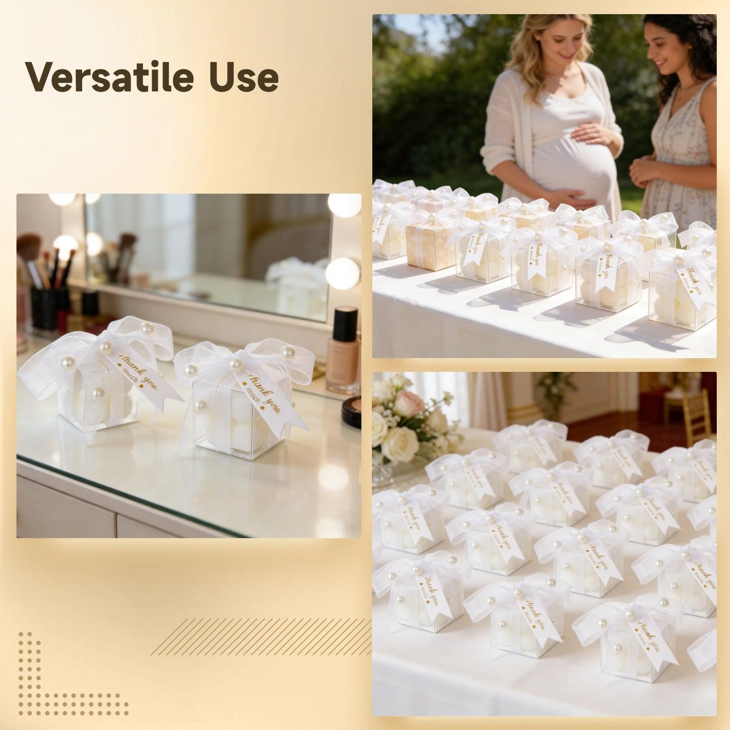 32 Pcs Mini White Bubble Candles, Gifts for Guests Bulk, Including 35 Thank You Cards, Ribbon, Stickers, Scissors, for Wedding, Bridal Shower, Baptism Favors