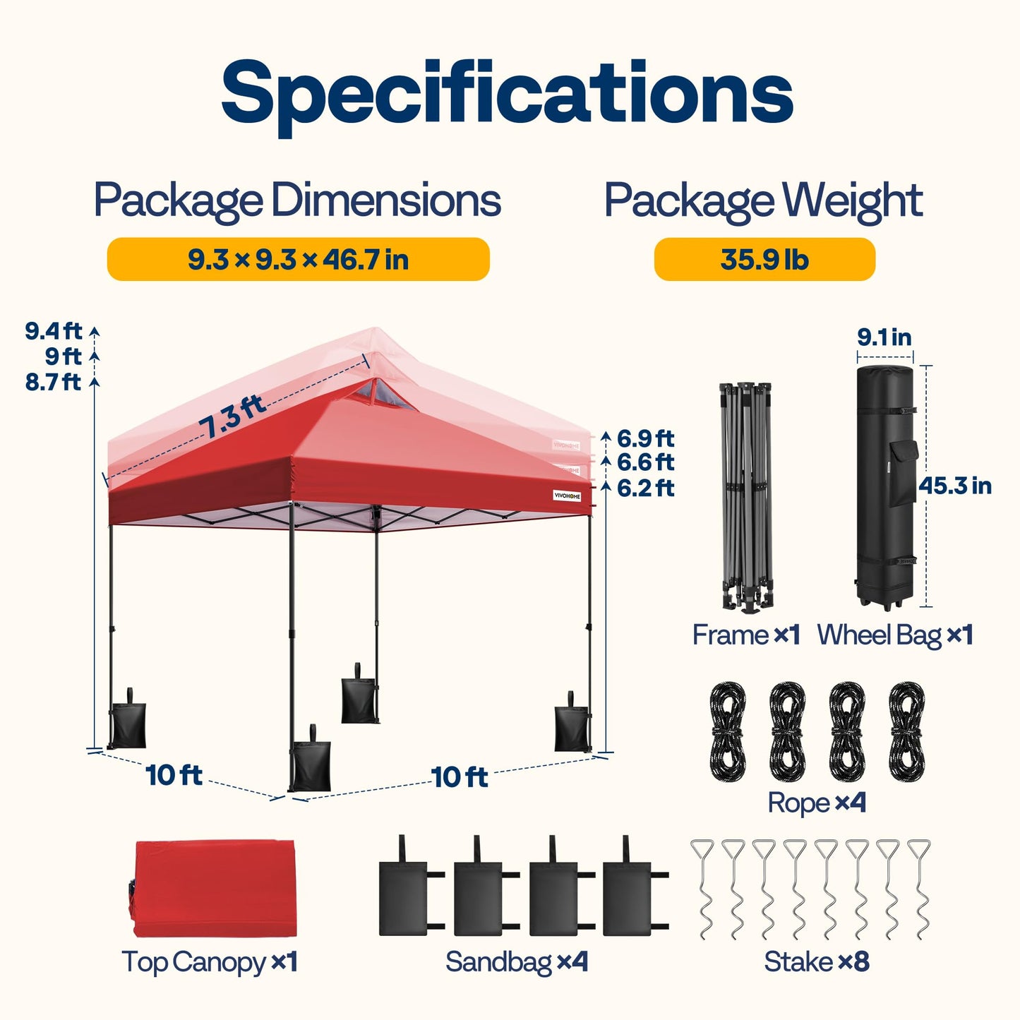 VIVOHOME 10x10ft Pop Up Canopy Tent One Push Setup Outdoor Portable Shelter Tent Heavy Duty with Wheel Carry Bag and 4 Sandbags, Red