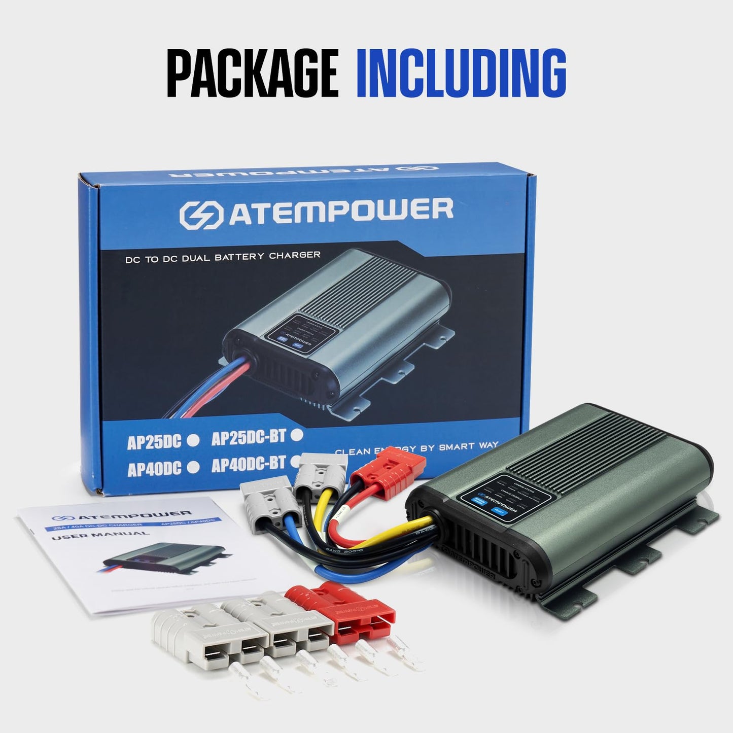 ATEM POWER 25A 12V DC to DC Battery Charger with Anderson Plug Reverse Charge MPPT for AGM, Gel, Calcium, Lead Acid, LiFePO4 Batteries of 4WDs, RVs, Campers, Trailers Multi-Protection On-Board Charger