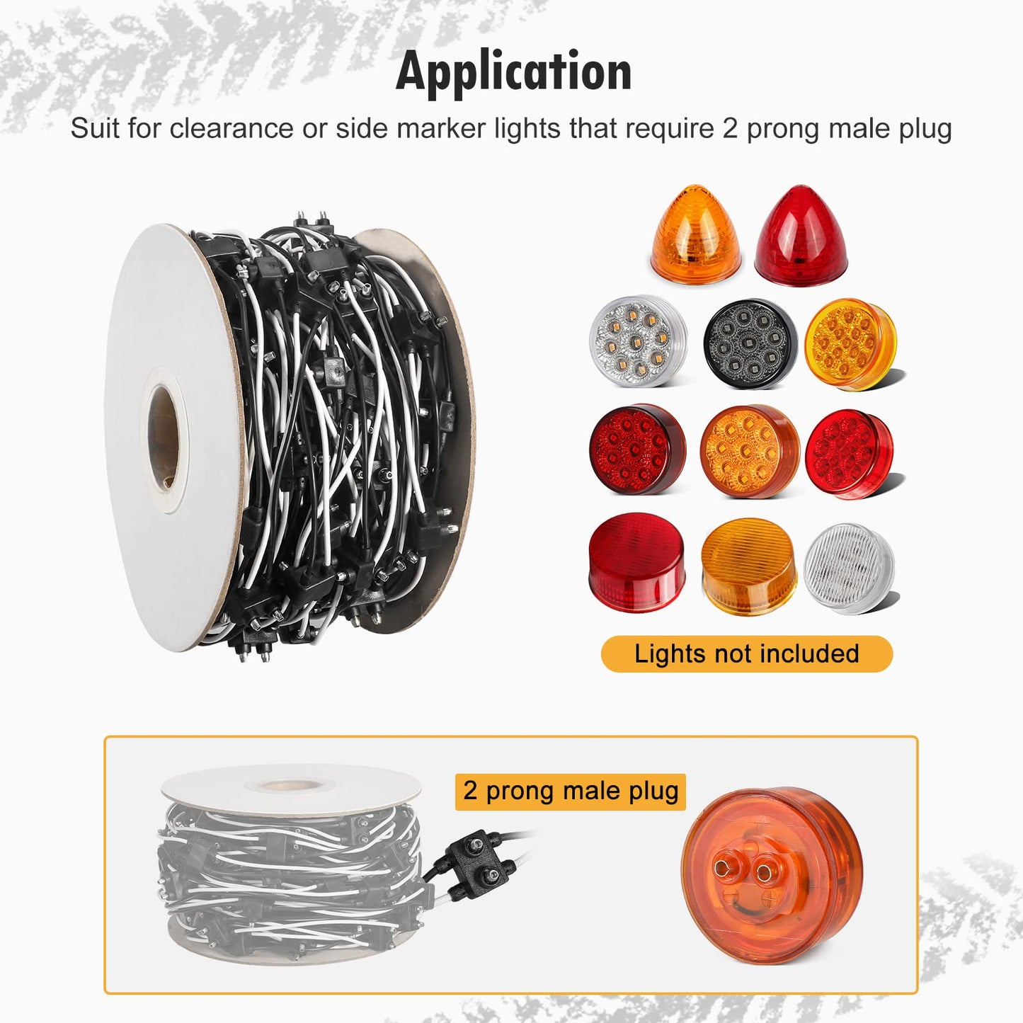 Partsam 2 Pcs Mini-Reflex Red Clear Lens Side indicator LED Marker + 1Pcs 2 Prong Continuous Wire Harness Roll