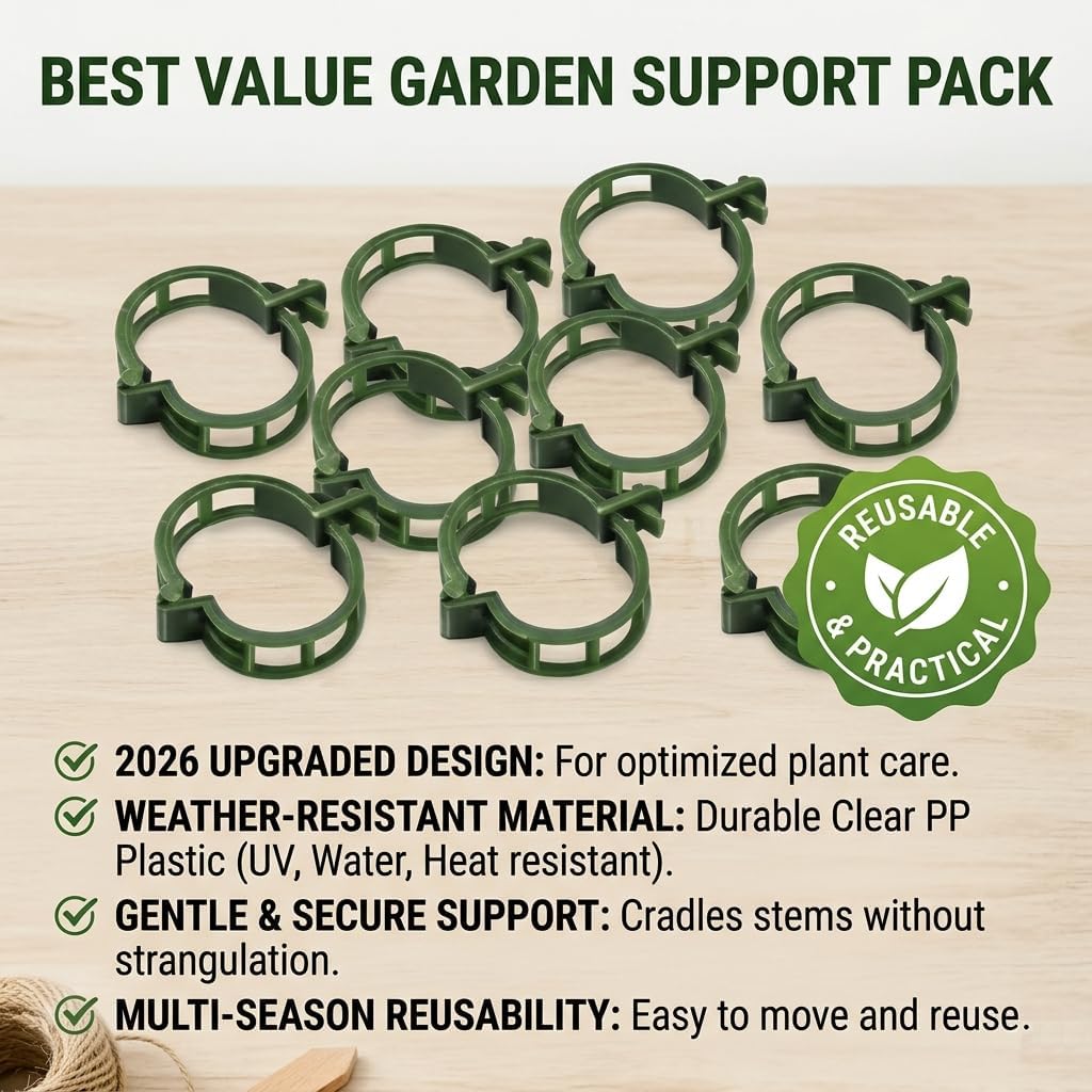 Skiennix Plant Support Clips - 50 Reusable Plastic Garden Clips for Climbing Plants | Green