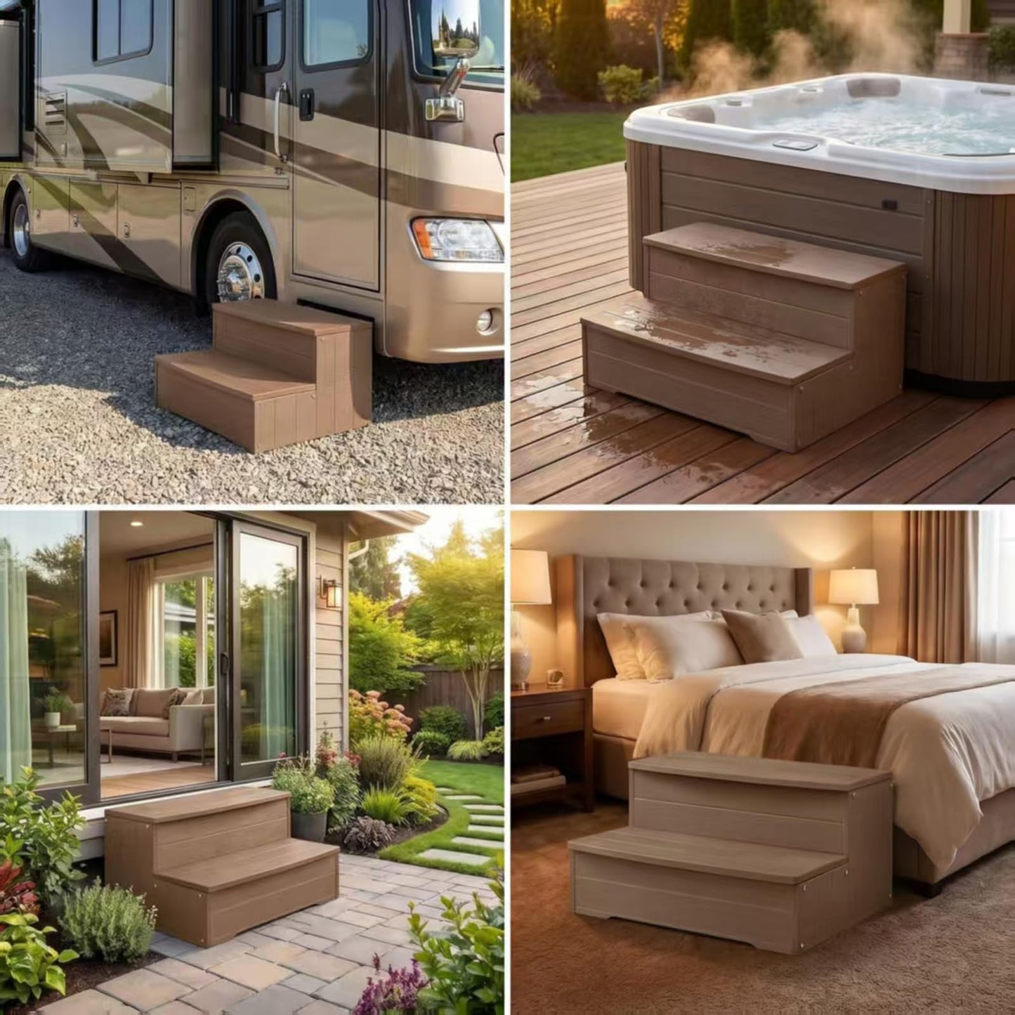 Heavy Duty Hot Tub Steps, 2 Steps Large Versatile Stairs for Outoor Above Ground Pool, Spa,Deck & Porch Outside, Steps Capacity 600LBS (Brown)