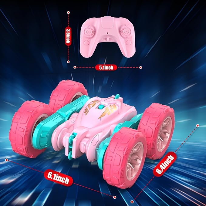 Pink Remote Control Car for Girls2.4 Ghz Double Sided RC Cars 360° Rotating Remote Control Crawler with USB-C Easy Charging Car Toys for 4 5 6 7 8 9 10 Girls Birthday Gift Grandkids