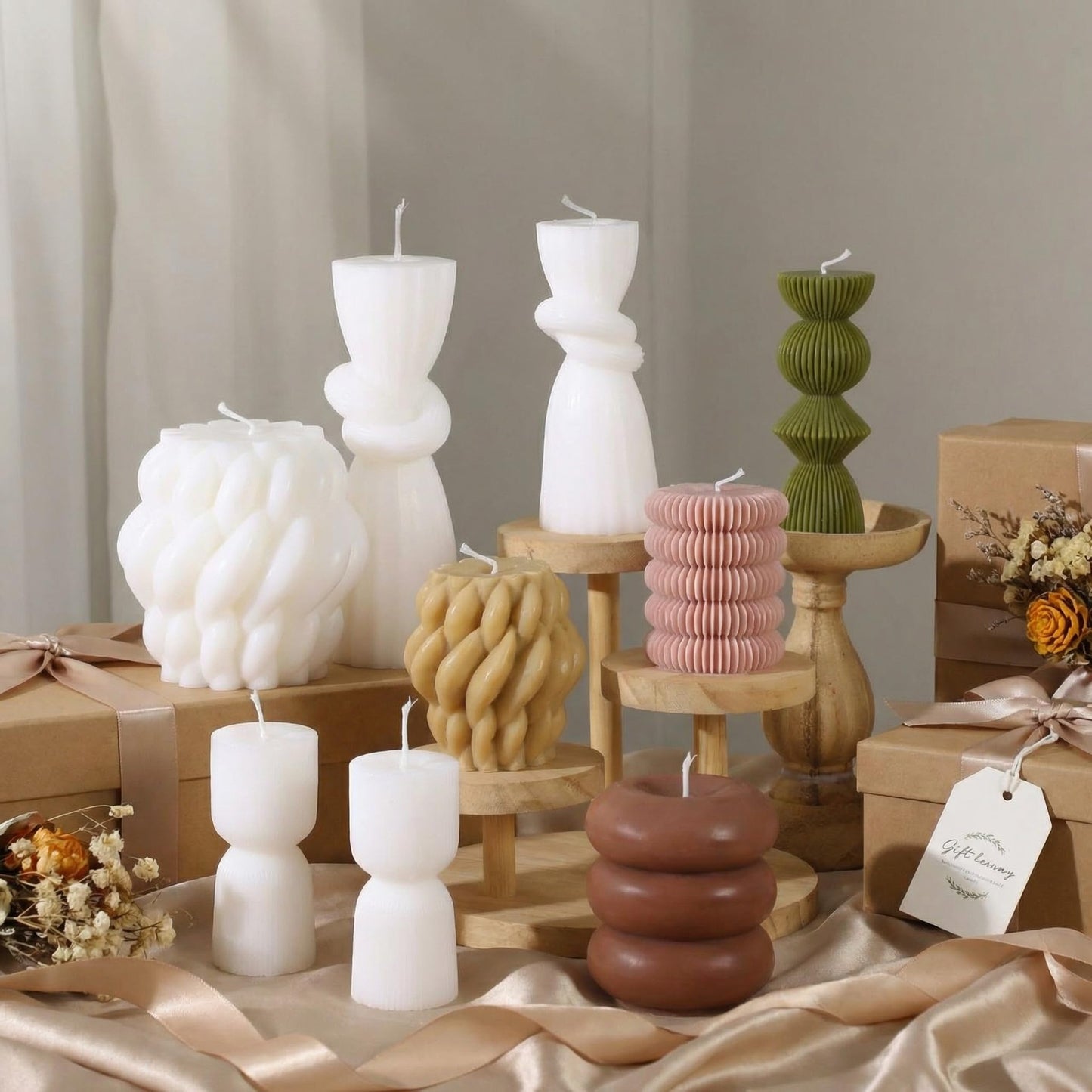 Conelist 9pcs Rustic Farmhouse Pillar Candles Set 3.1"-7.7" Handmade Neutral Soy Wax Ribbed Scented Aesthetic Swirl Candle for Dining Table Centerpiece Home Wedding Decor